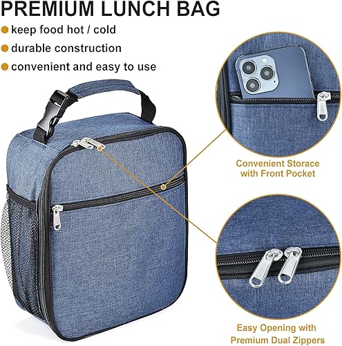 Miniatura 5 de IWTTWY Lonchera aislada azul marino, a prueba de fugas, portátil, con asa, para hombres, mujeres, niños y niñas, 10.2 pulgadas de largo x 4.3