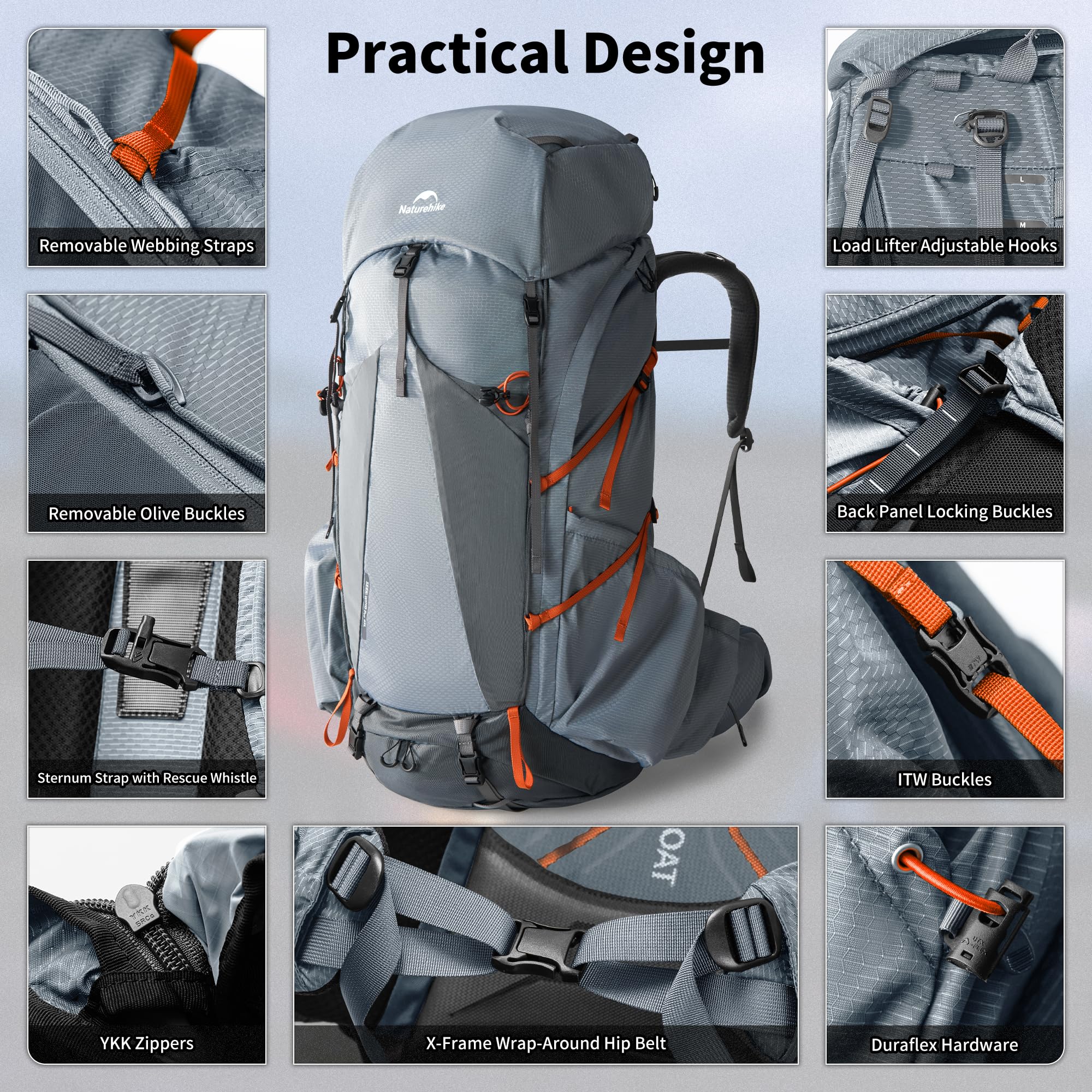 Naturehike Seek Wind plecak trekkingowy, 35 l/65 l, dla mężczyzn i kobiet, plecak turystyczny, wodoszczelny, plecak podróżny, plecak outdoorowy z pokrowcem przeciwdeszczowym, na kemping, do jazdy na
