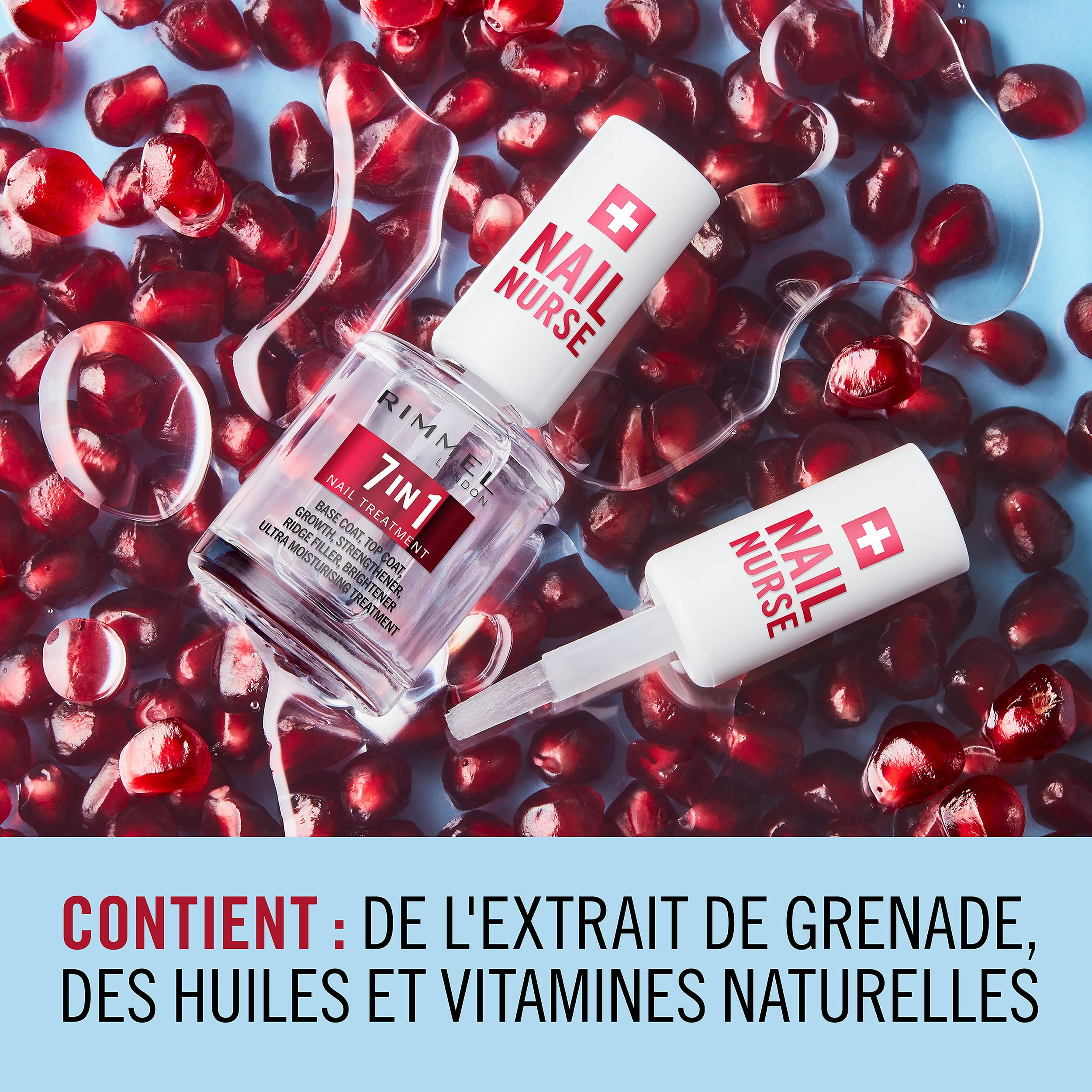 Rimmel London Soin des ongles - Base & Top Coat 7 en 1 polyvalents, sèche rapidement, fini lisse, protège les ongles, scelle la couleur, formule vegan 12 ml