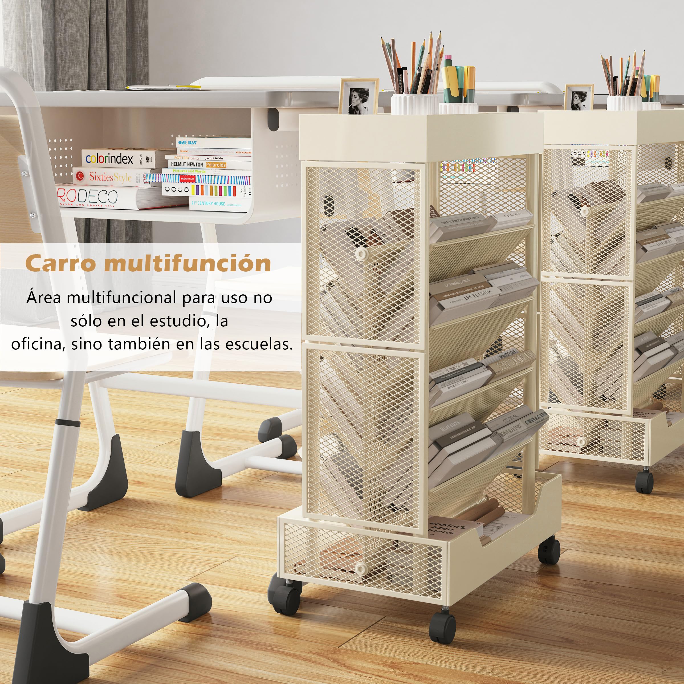COVAODQ Estantería móvil con Ruedas, Organizador de Almacenamiento extraíble para niños, para Escuela, Aula, hogar (Beige)