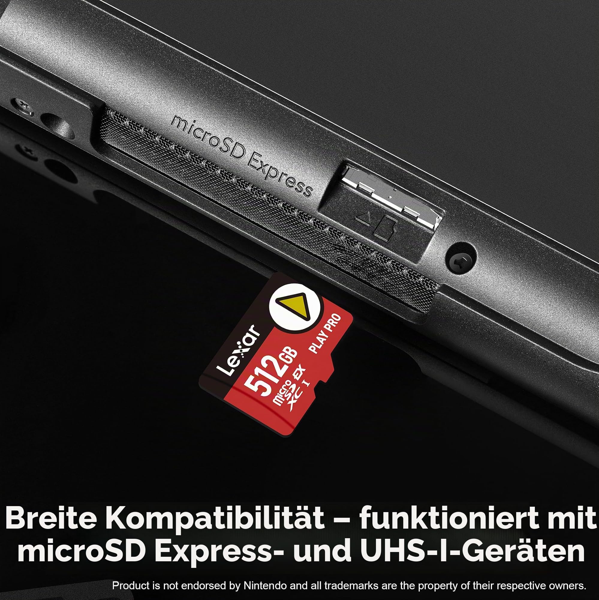 Lexar 512 GB Play PRO microSDXC Express-Karte, UHS-I, C10, U3, V30, A2, Full-HD, 4K-Video, bis zu 900 MB/s Lesen, für Nintendo Switch 2, ASUS ROG Ally, Steam Deck, Spielgeräte (LMSXPS0512G-BNNNU)