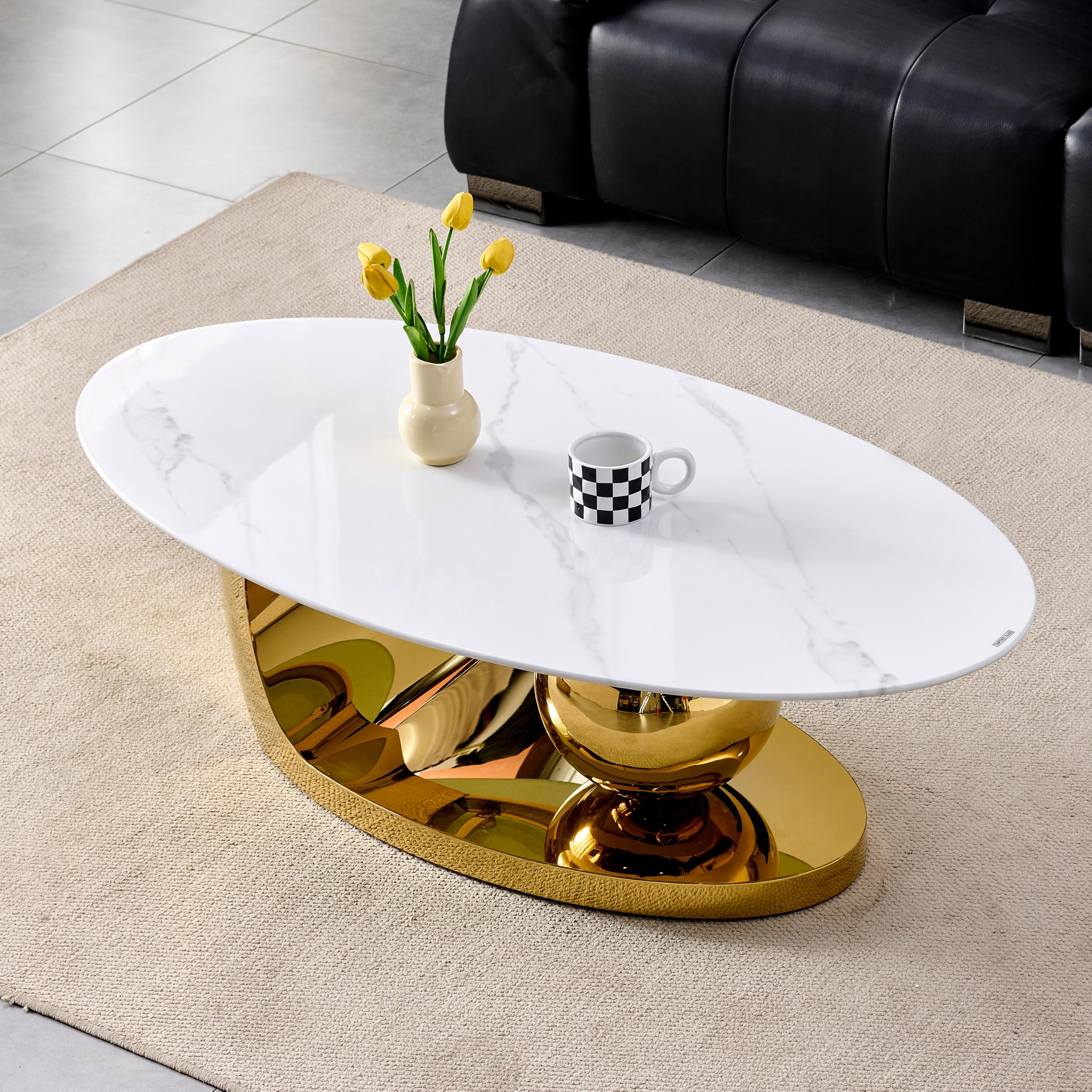 Modern Oval Glass Coffee Table, Luxury