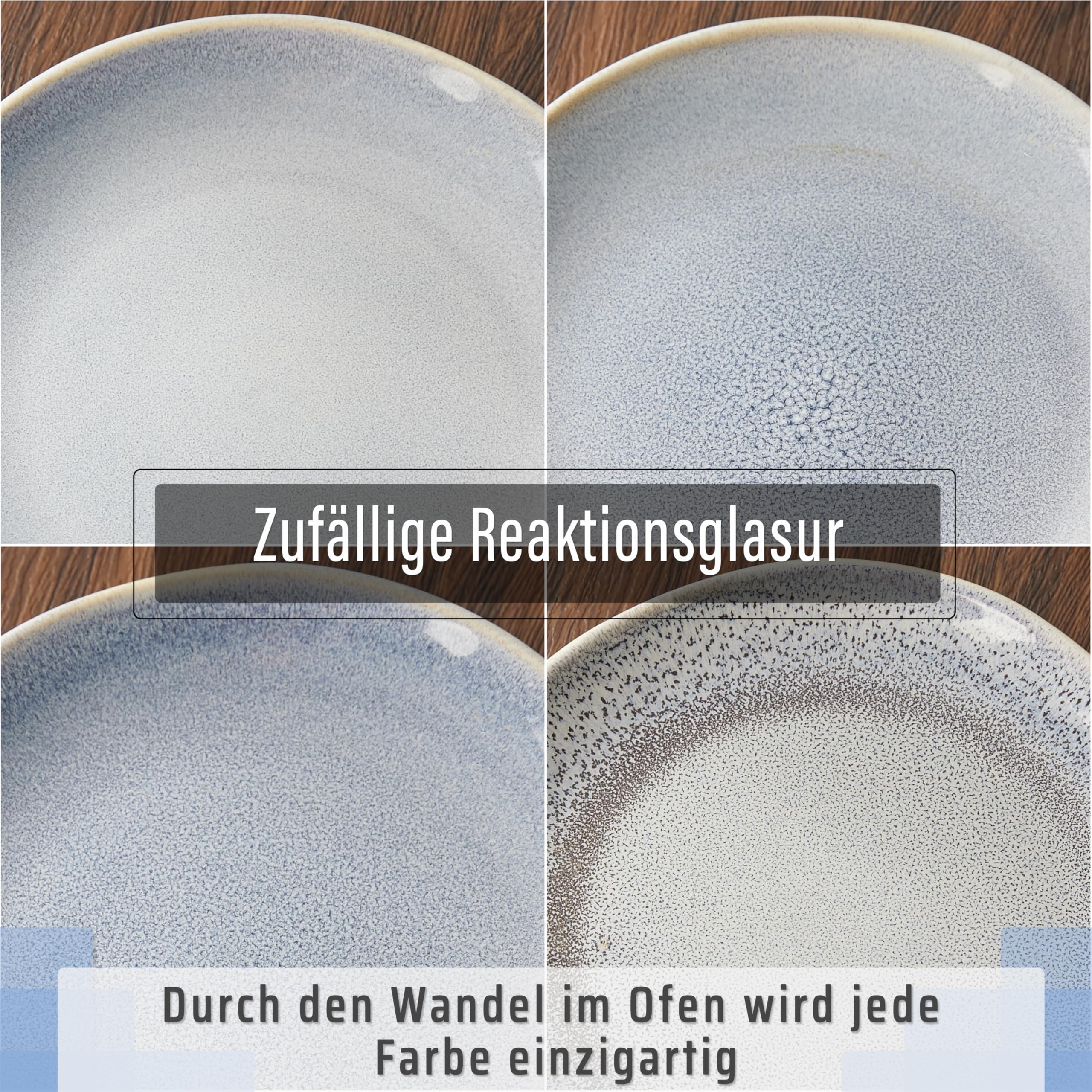Jiwoo Geschirrset 16 tlg Tafelservice für 4 Personen aus Bone China | Mit Tellern, Suppentellern & Schüsseln – handgefertigte Reaktivglasur, Bone China, spülmaschinen- & mikrowellengeeignet