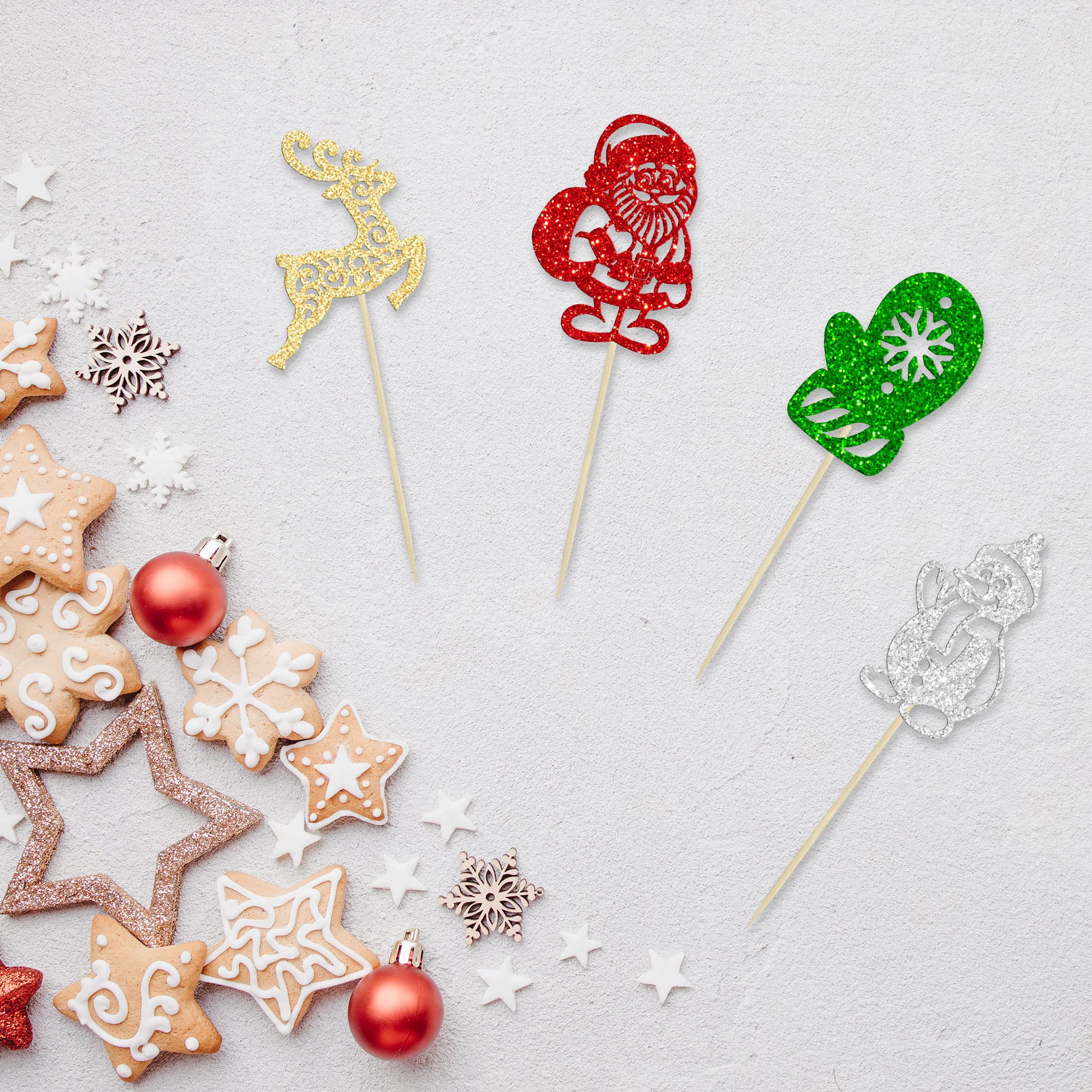 24pcs Christmas Cupcake Toppers - Santa, Reindeer, Snowman & Tree Toothpick Picks For Holiday Parties - View #3