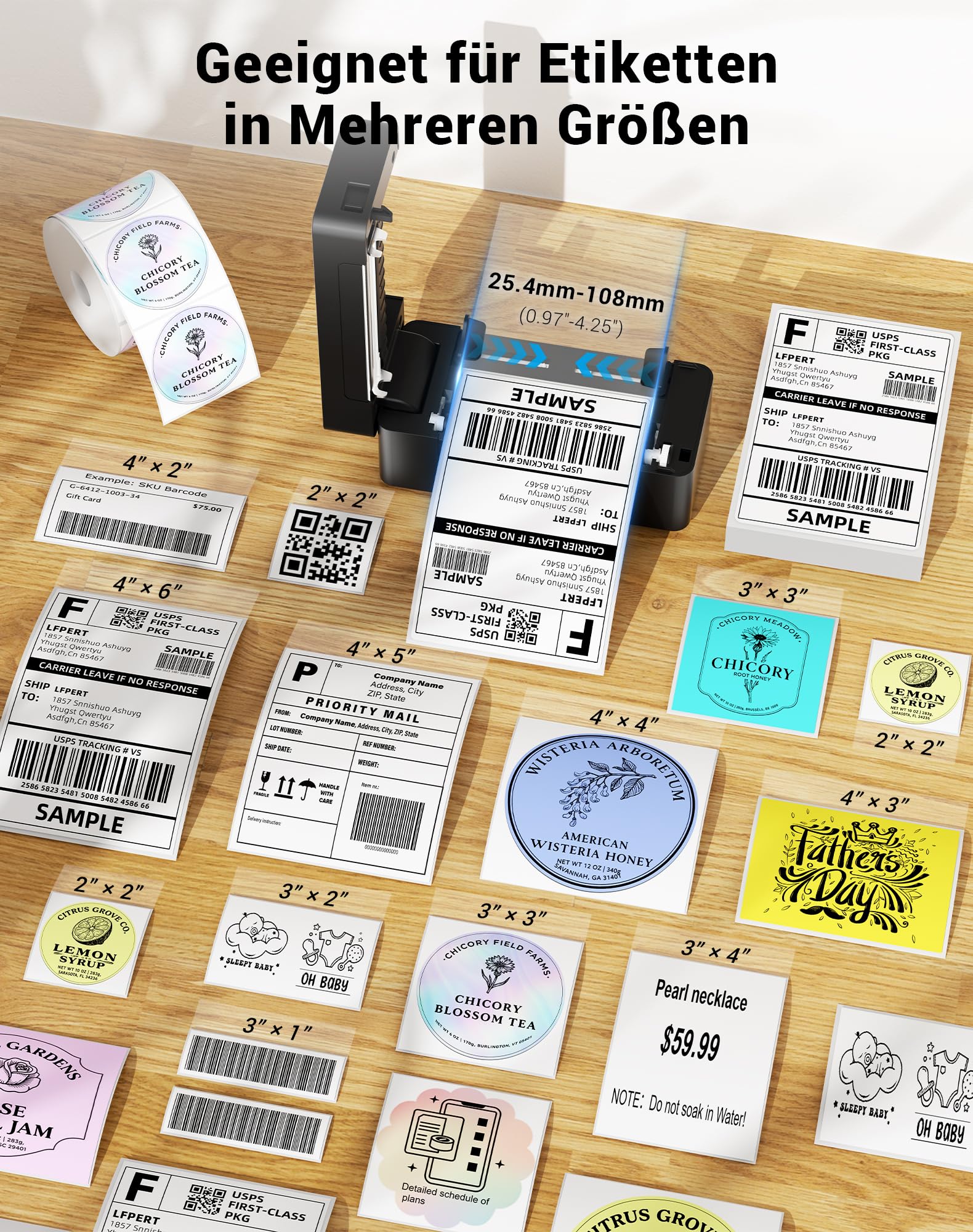 DB402 Etikettendrucker DHL - Thermodrucker USB für Shopify, Etsy, DHL, DPD, GLS, UPS, mit 20 Etiketten - 4x6 Versandetiketten Drucker Kompatibel mit Windows, Mac, Linux, Chromebook,Tiefschwarz