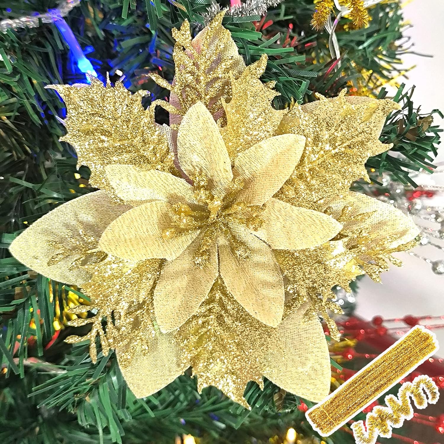 NiidodKatzi 15 Pcs Poinsettia Artificial Christmas Flowers
