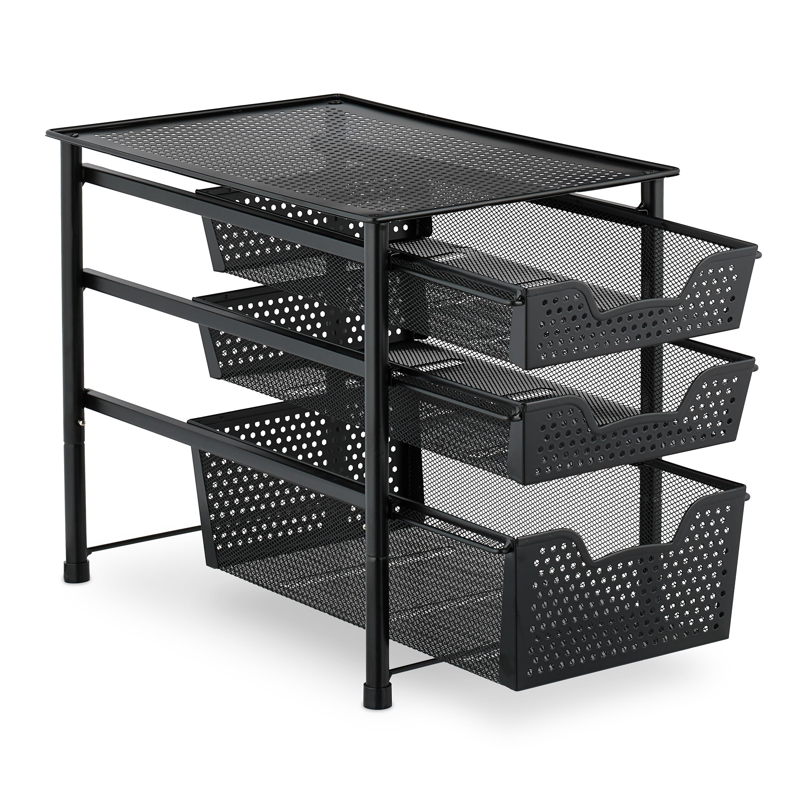 Relaxdays Schubladenregal, stapelbarer Büro Organizer, 3 Ausziehkörbe, Metall, Küche, Bad, HBT: 35x28x42,5 cm, schwarz