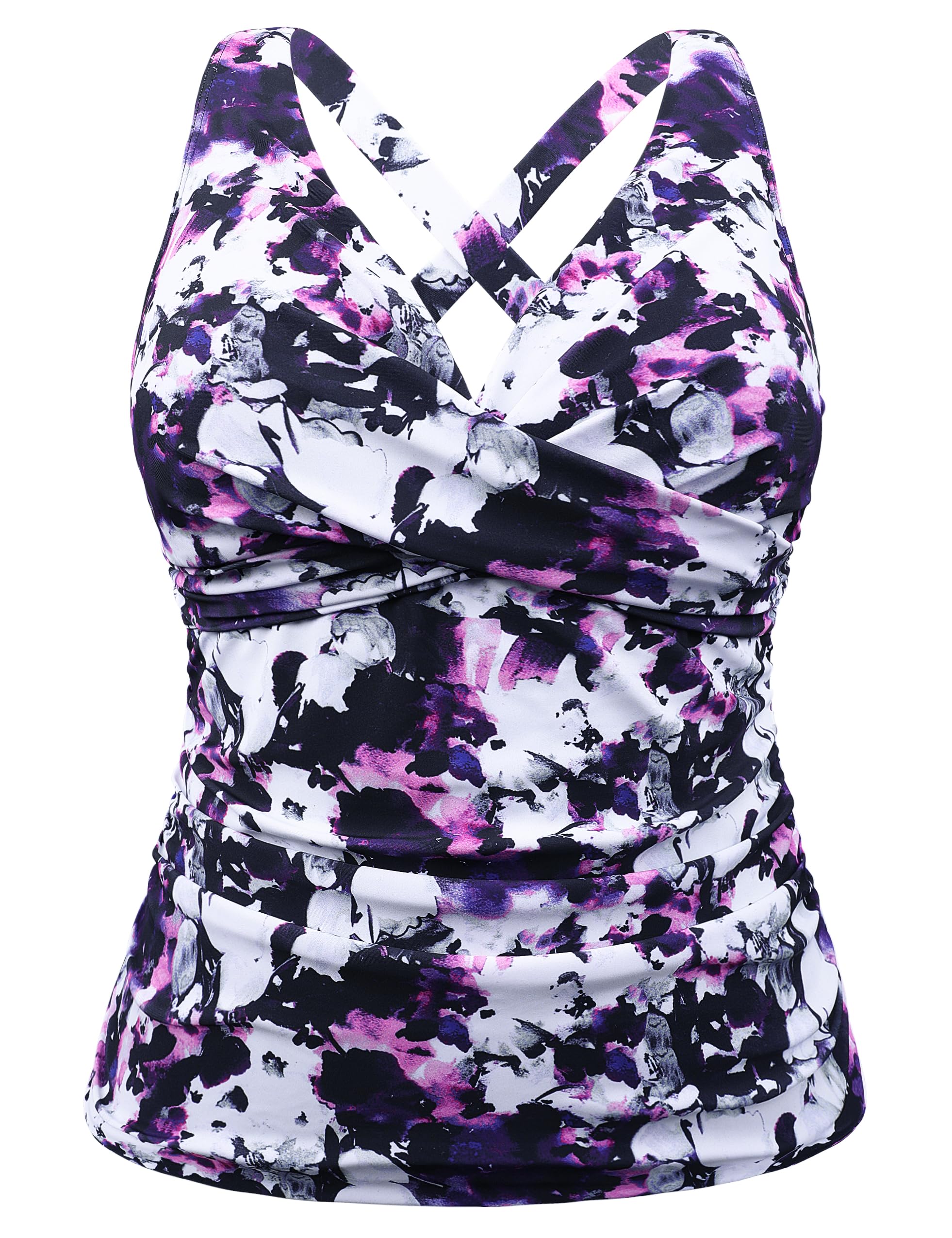 Hilor Women's Underwire Tankini Top Plus Size Crossover V Neck