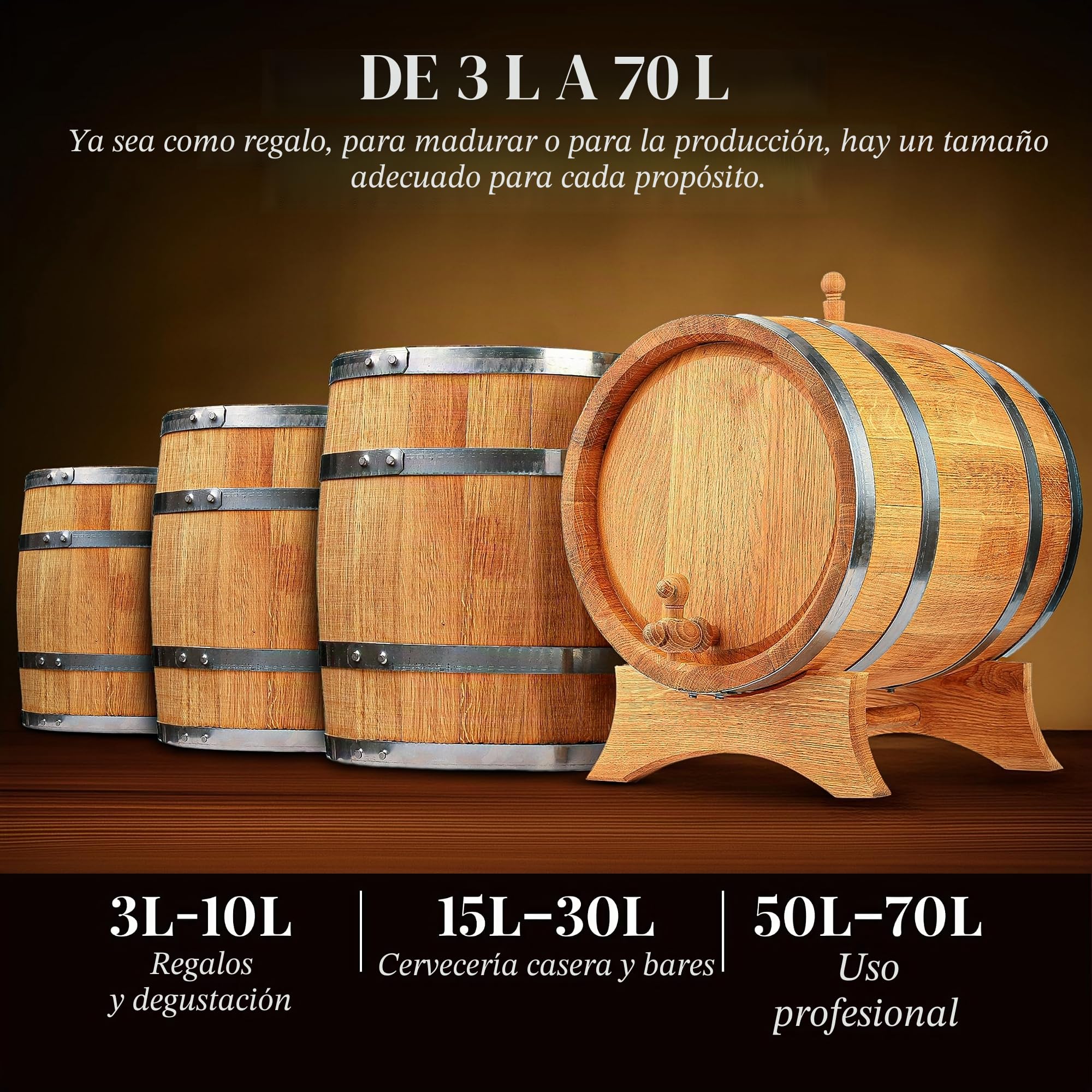 Barril de madera de roble natural 50L – Hecho a mano, ideal para vino, whisky, brandy y más, con soporte, tapón y grifo, barril de madera Barril de roble de 50 litros
