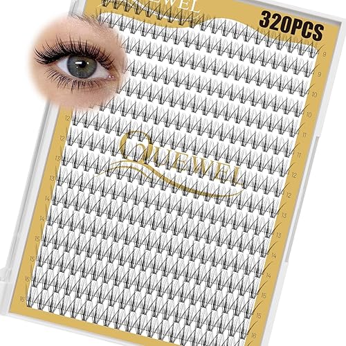 Miniatura 10 de QUEWEL 320 piezas de pestañas en grupo 30D+40D, rizado D, mezcla de 9mm a 16mm, extensiones de pestañas wispy para ponértelas tú misma en casa,