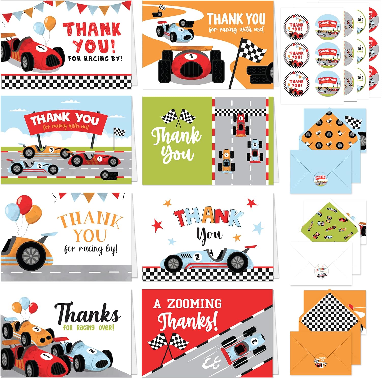 Decorably 24 Pack 6x4in Race Car Thank You Cards with Envelopes and Stickers, 8 Adorable Designs Car Themed Thank You Cards, Blank Inside – Kid’s Party, Birthday Decorably 24 Pack 6x4in Race Car Thank You Cards with Envelopes and Stickers, 8 Adorable Designs Car Themed Thank You Cards, Blank Inside – Kid’s Party, Birthday
