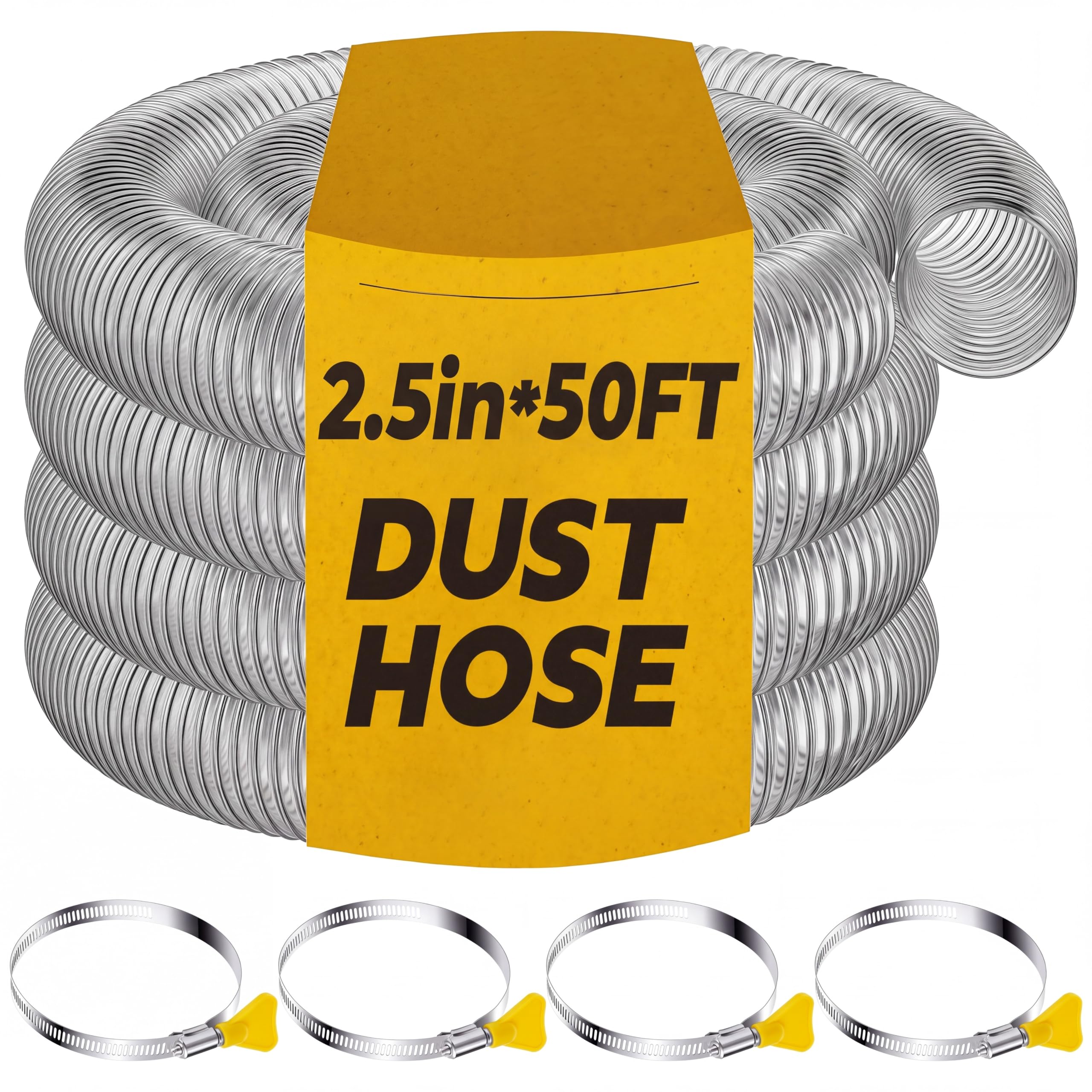 Amylove 2-1/2" x 50' PVC Dust Collection Hose with 4 Stainless Clamps