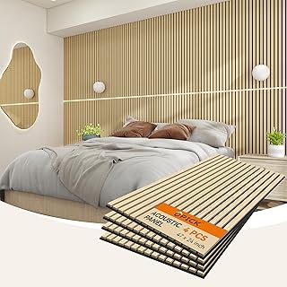 Upick MDF Acoustic Wall Panels Sound Absorbing, 4 Pack 48 x 24 inch Sound Proof Foam Wall Panels & Wood Slat Wall Panels for Interior Wall Decor, Oak