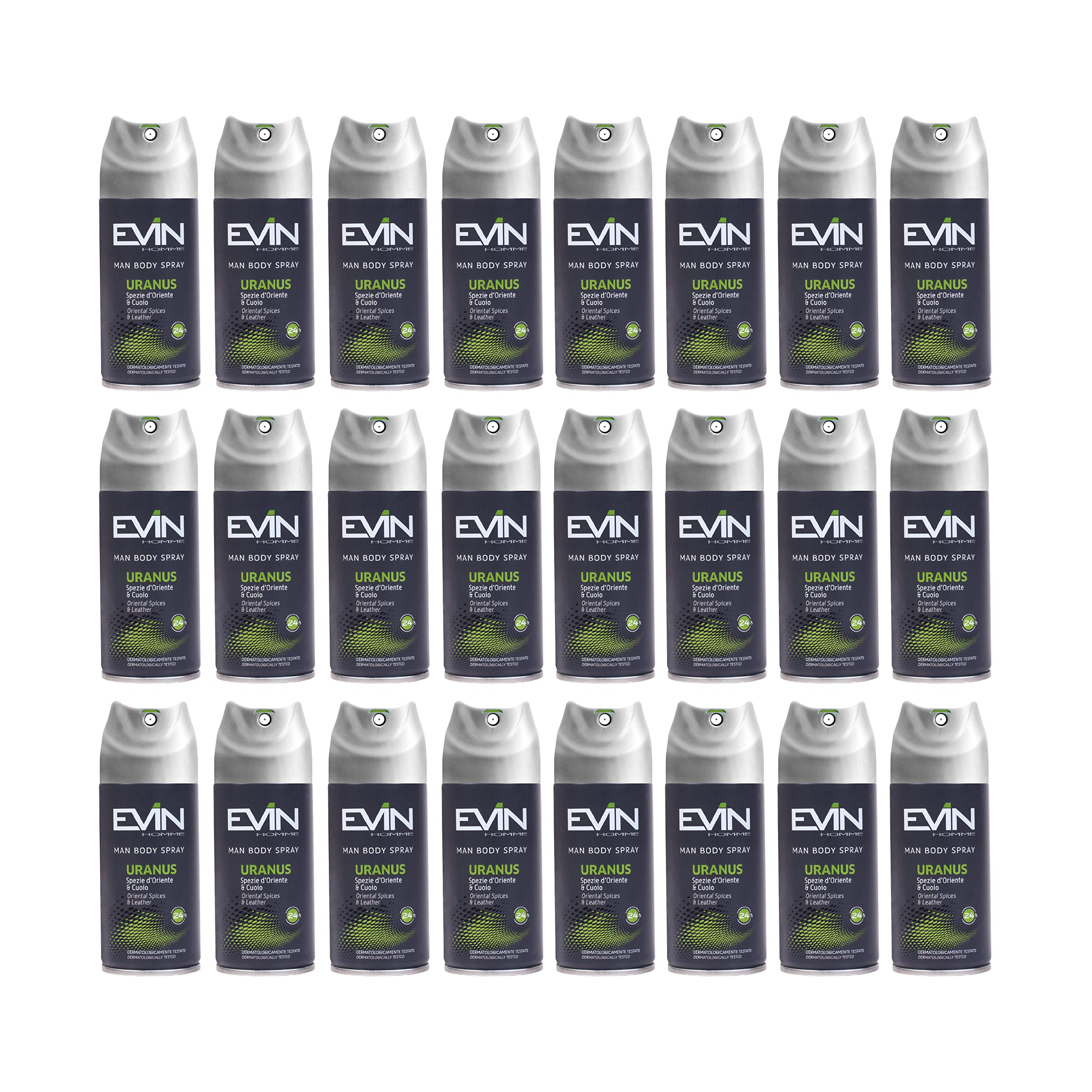 EVIN HOMME | 24 Deodoranti Uomo Spray, Fragranza Spezie d'Oriente e Cuoio, Durata 24h, 150 ml