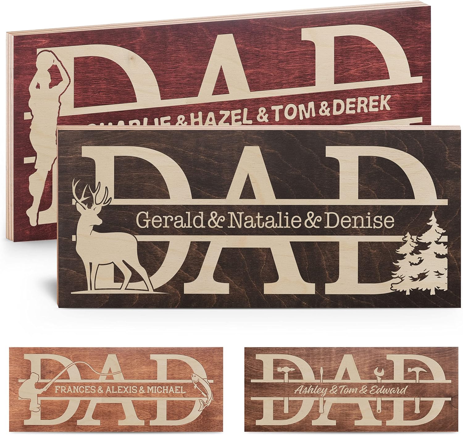 Hunting Gifts for Dad 2024, Personalized Wooden Dad Sign w/Kids Names - 4 Colors, 5 Fonts, 2 Sizes - Custom Gifts for Dad from Daughter, Son, Wife, Dad Gifts for Father, Grandpa