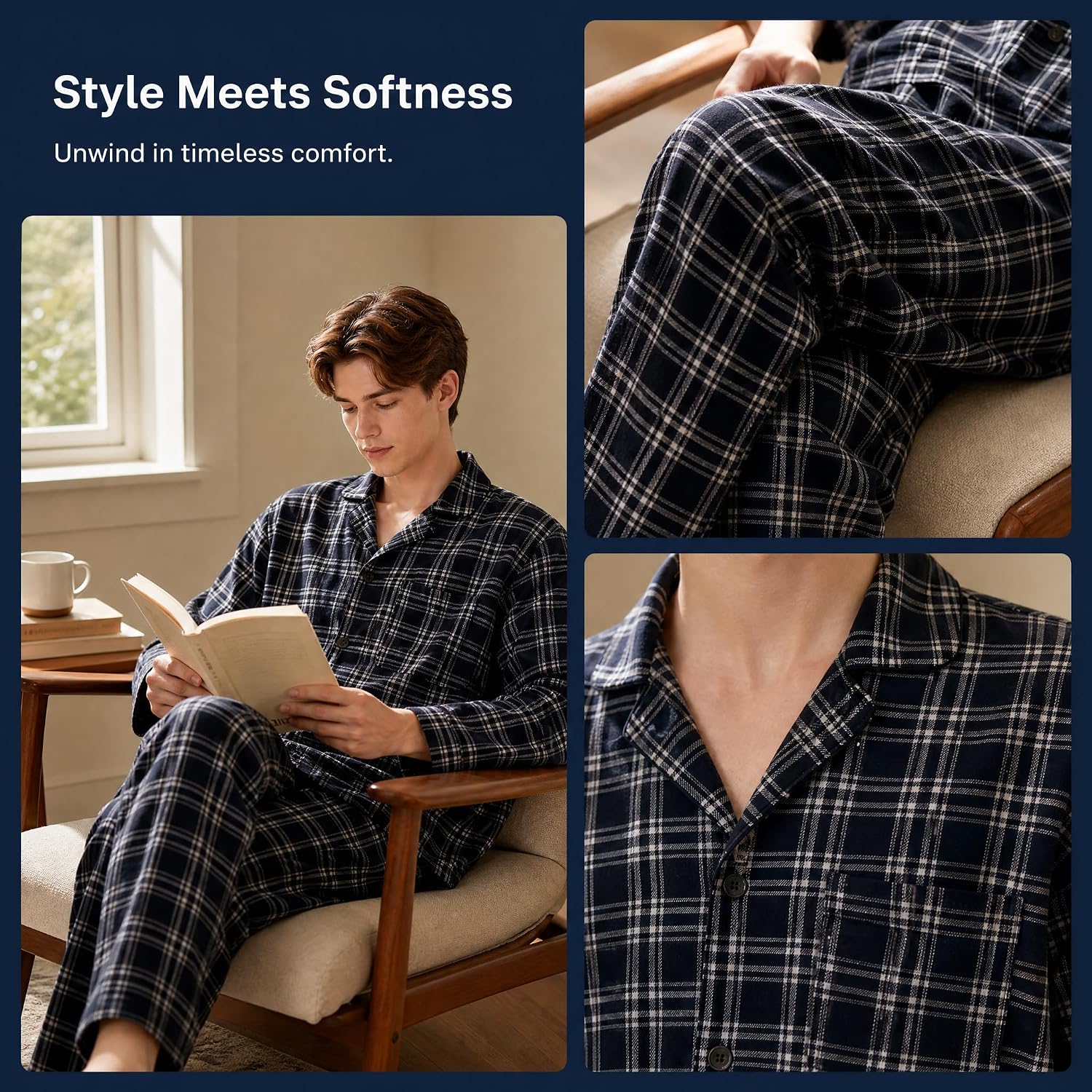 LANBAOSI Couples Matching Pajama Set Button Down Long Sleeve Lounge Shirts Pants Sleepwear Soft Plaid Pjs Set with Pockets