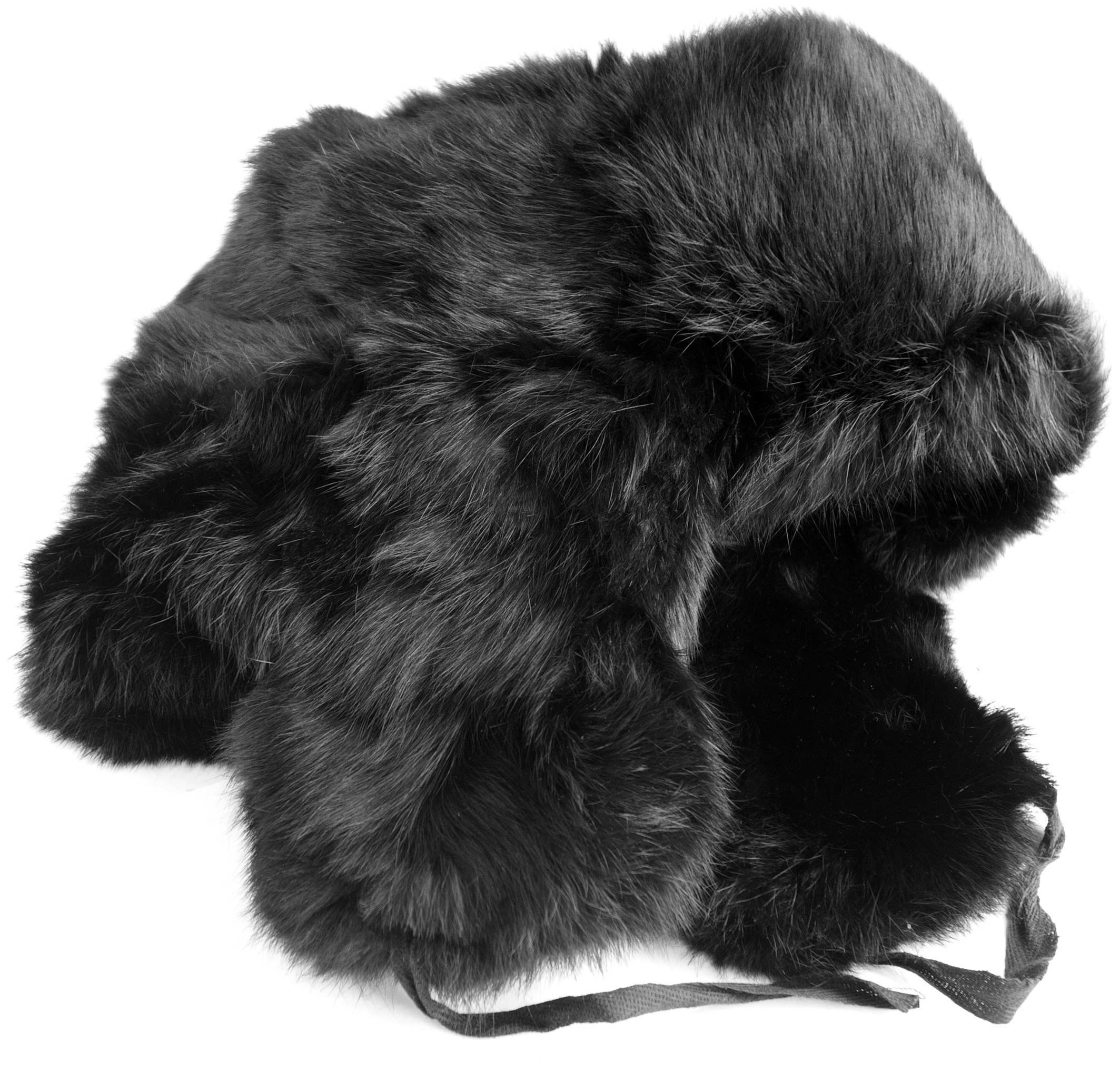 Rabbit Fur Ushanka Winter hat Black-55 with Soviet Army Soldier Insignia