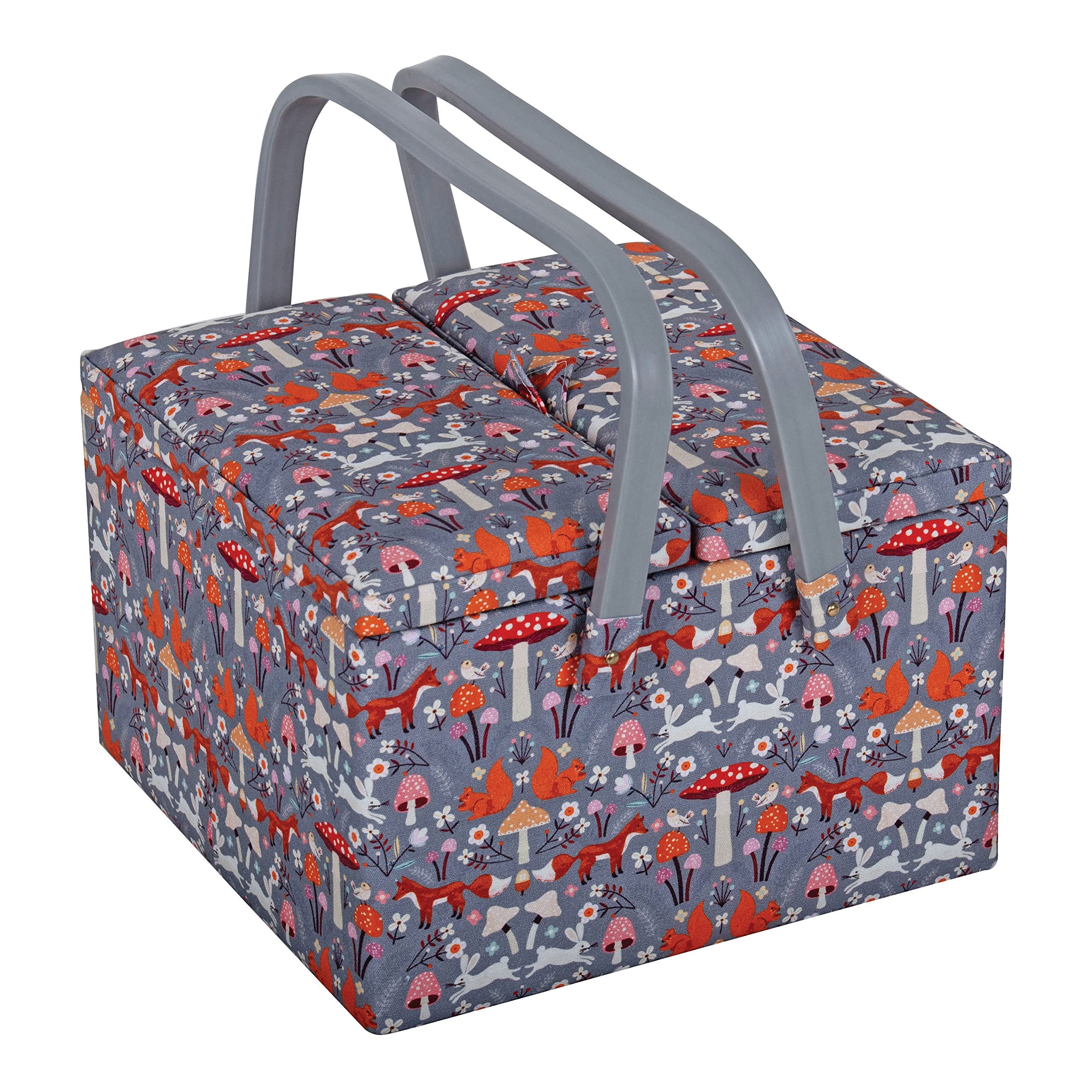 Hobby Gift Woodland Toadstool Large Sewing Craft Hobby Storage Box, Twin Lid, Square,