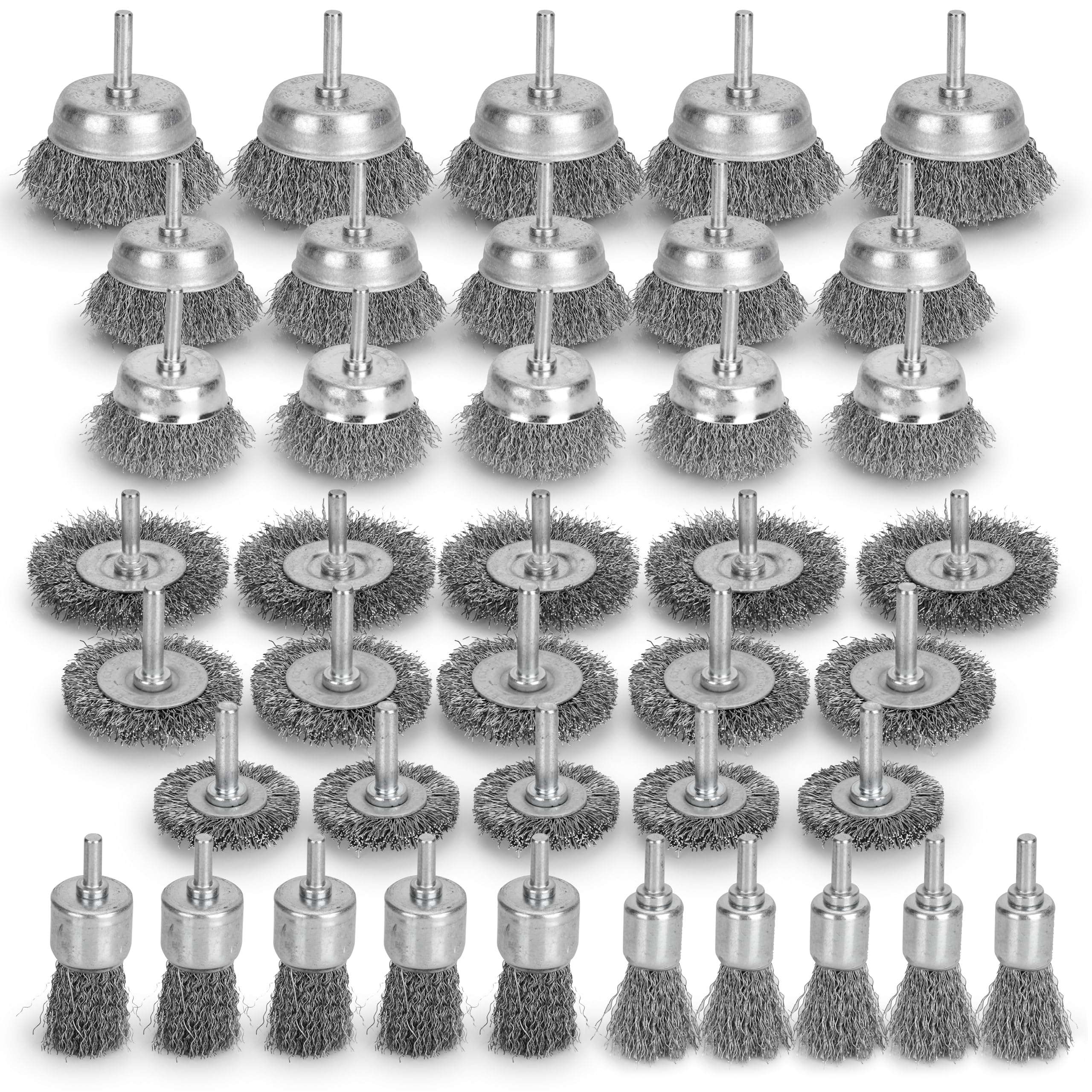Confezione da 40 dischi metallici per trapano, spazzola in filo di acciaio al carbonio con gambo esagonale da 1/4", spazzola per ruote resistenti, spazzola a tazza, set di pennelli per