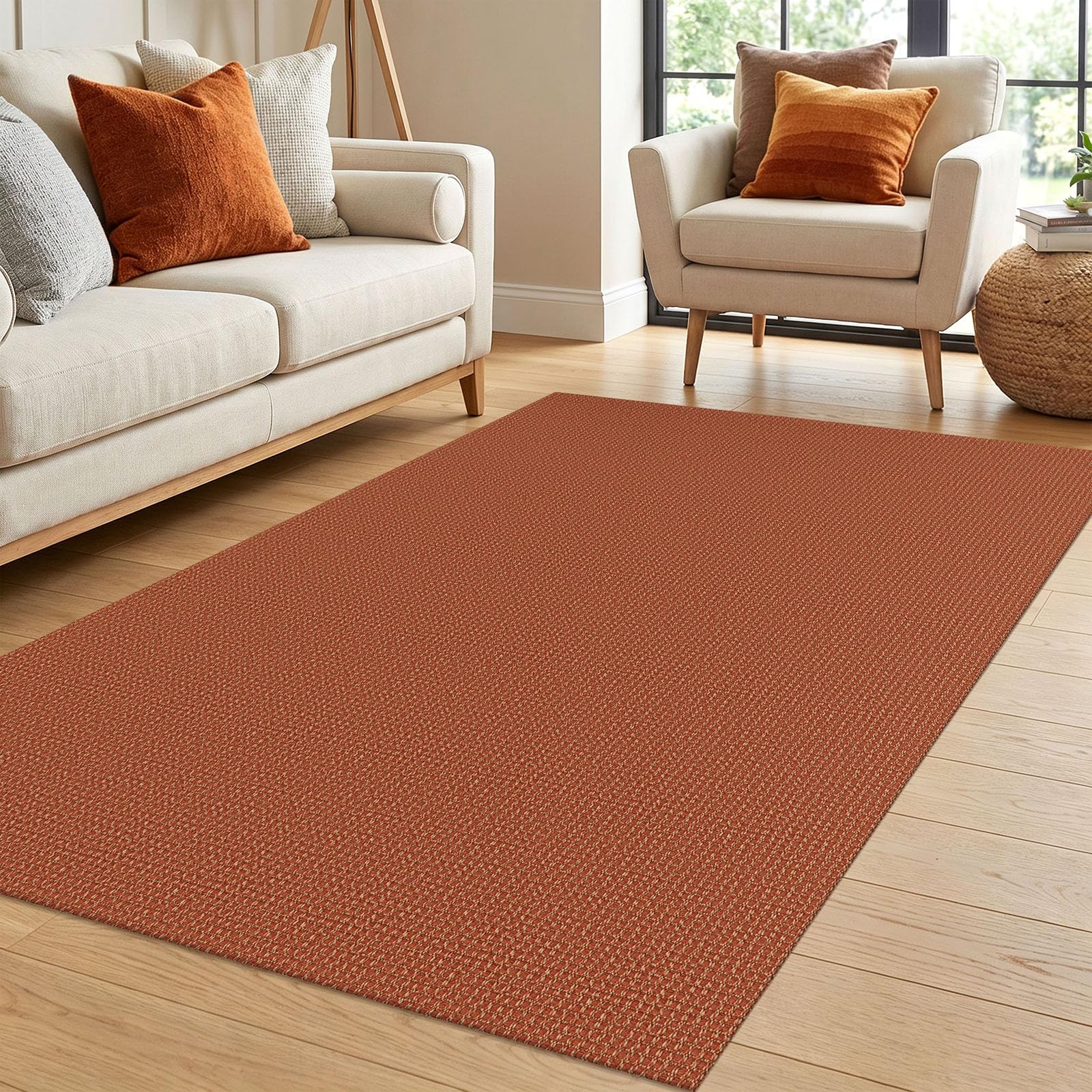 IOHOUZE Washable Area Rug 4x6 Non Slip Rubber Backed Woven Rugs for Entryway Indoor Bedroom Rugs Kitchen Rug Floor Throw Carpet for Entrance Front Door Living Room, Burnt Orange/Tan