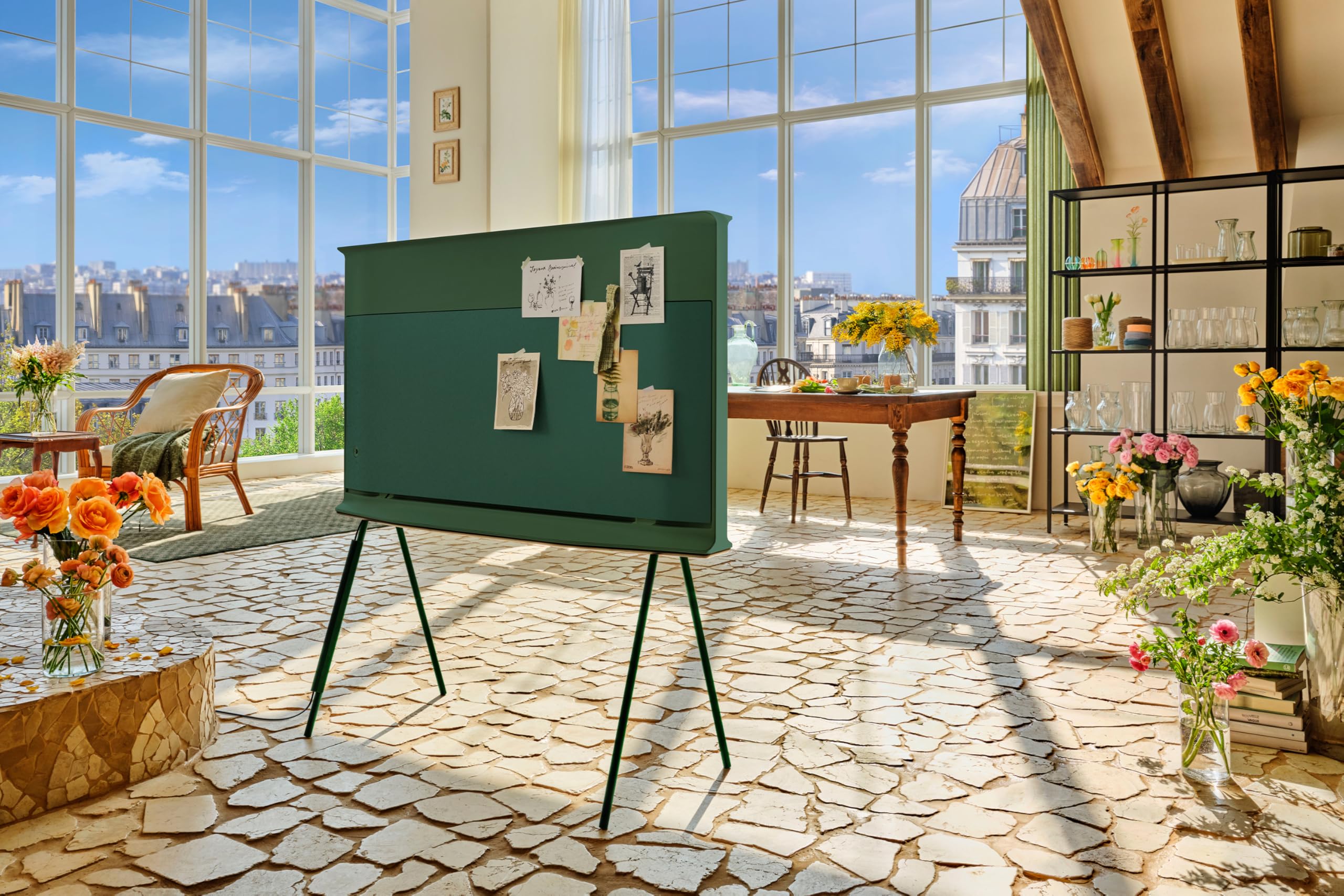 Samsung TV The Serif Vert 55 Pouces QLED TQ55LS01DB, Écran Certifié sans Reflets, Téléviseur Design 360°, Mode Ambiant+, Smart TV, Technologies OTS Lite, Pieds Détachables Inclus