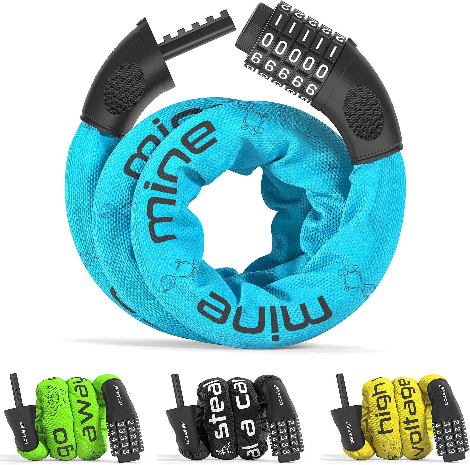 Bike Lock Combination Code & Extra Strong Heavy Duty Steel Chain | Long High Security Cable: Bicycle Moto Cycling, Door Gate Fence Outdoor Wheel Cycle Safety - Theft Protection, 5-Digit Figures Secure