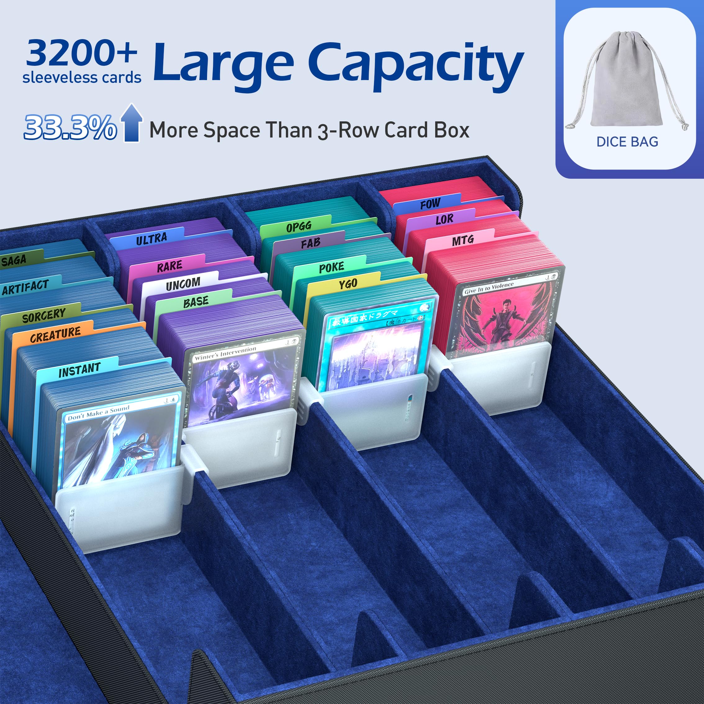 Caja de almacenamiento de 4 filas con 50 fundas y 24 divisores, funda apta para cartas de juego Mtg Tcg Magic Commander, caja de mazo para cartas deportivas de béisbol