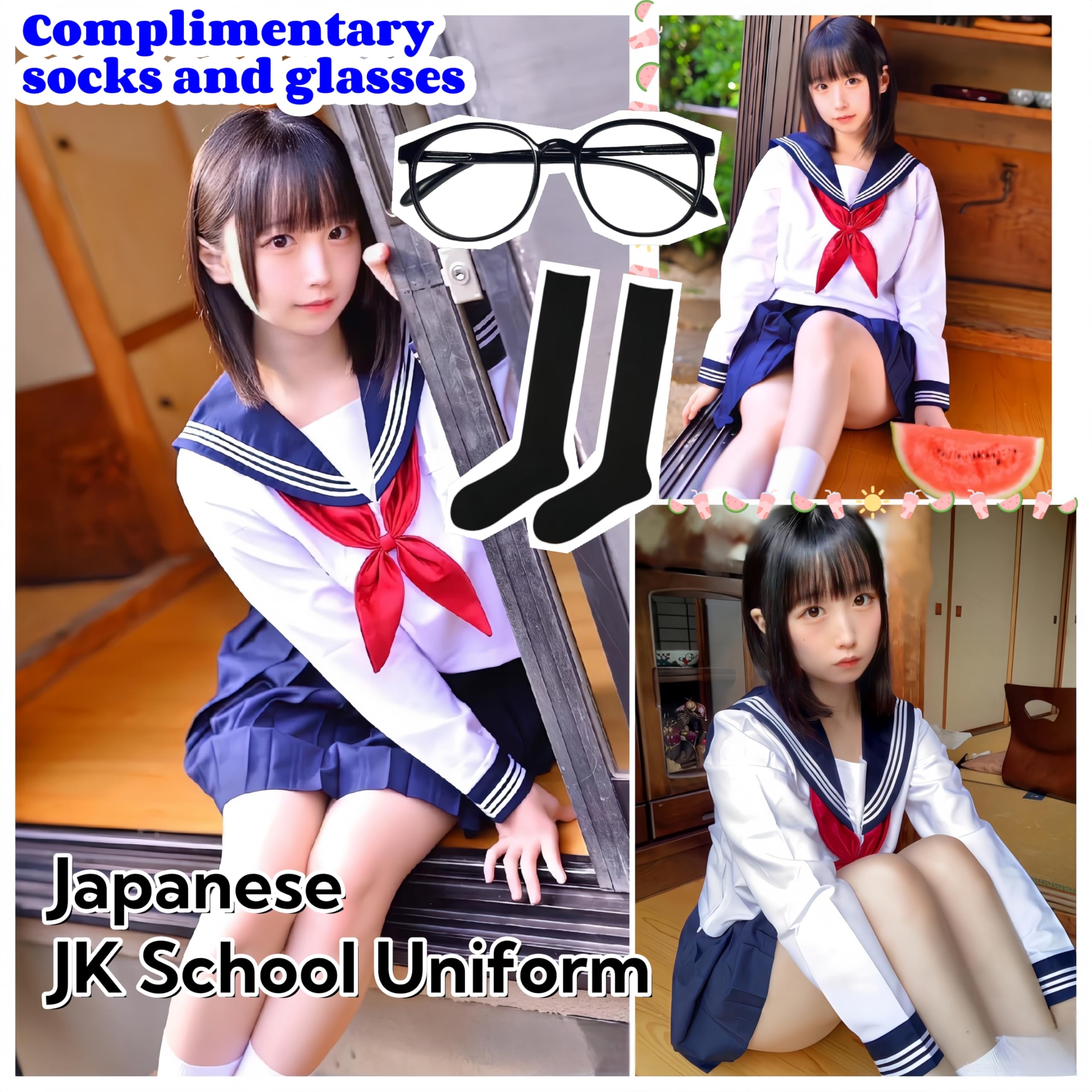 Matrosenanzug im japanischen Stil, 3-teiliges Set, weiß, Cosplay, Fotografie, Schuluniform