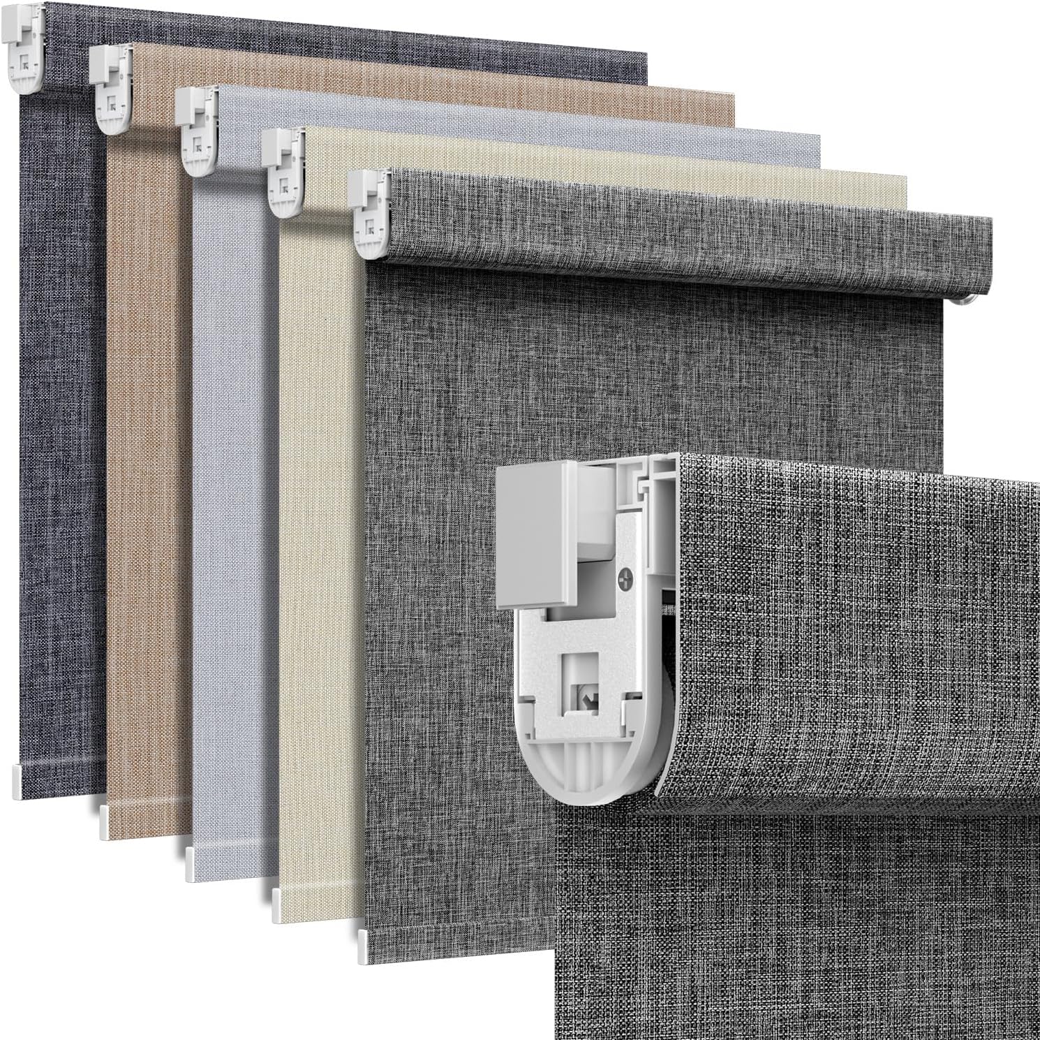 Grandekor No Drill No Tools Blackout Roller Shades - 36"x72" Hemp-Dark Gray | Free-Stop Cordless Blinds with UV Protection | Custom Fit for Home, Bedroom, Office, Living Room Hemp-dark Gray 36"W x 72"H