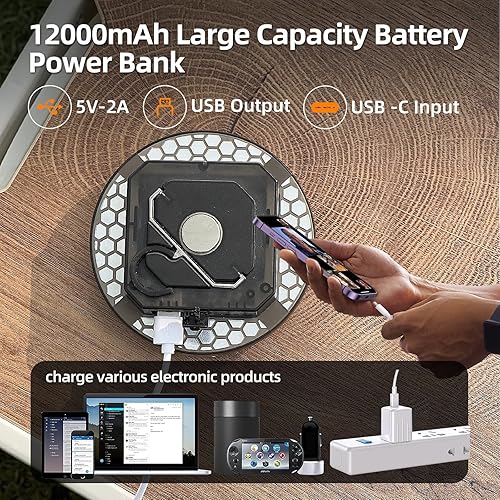 Miniatura 3 de 12000mAh (45W) Camping colgante tienda luz emergencia corte de energía linterna uso doméstico 4000LM 3 modos IPX5 impermeable al aire libre caminar