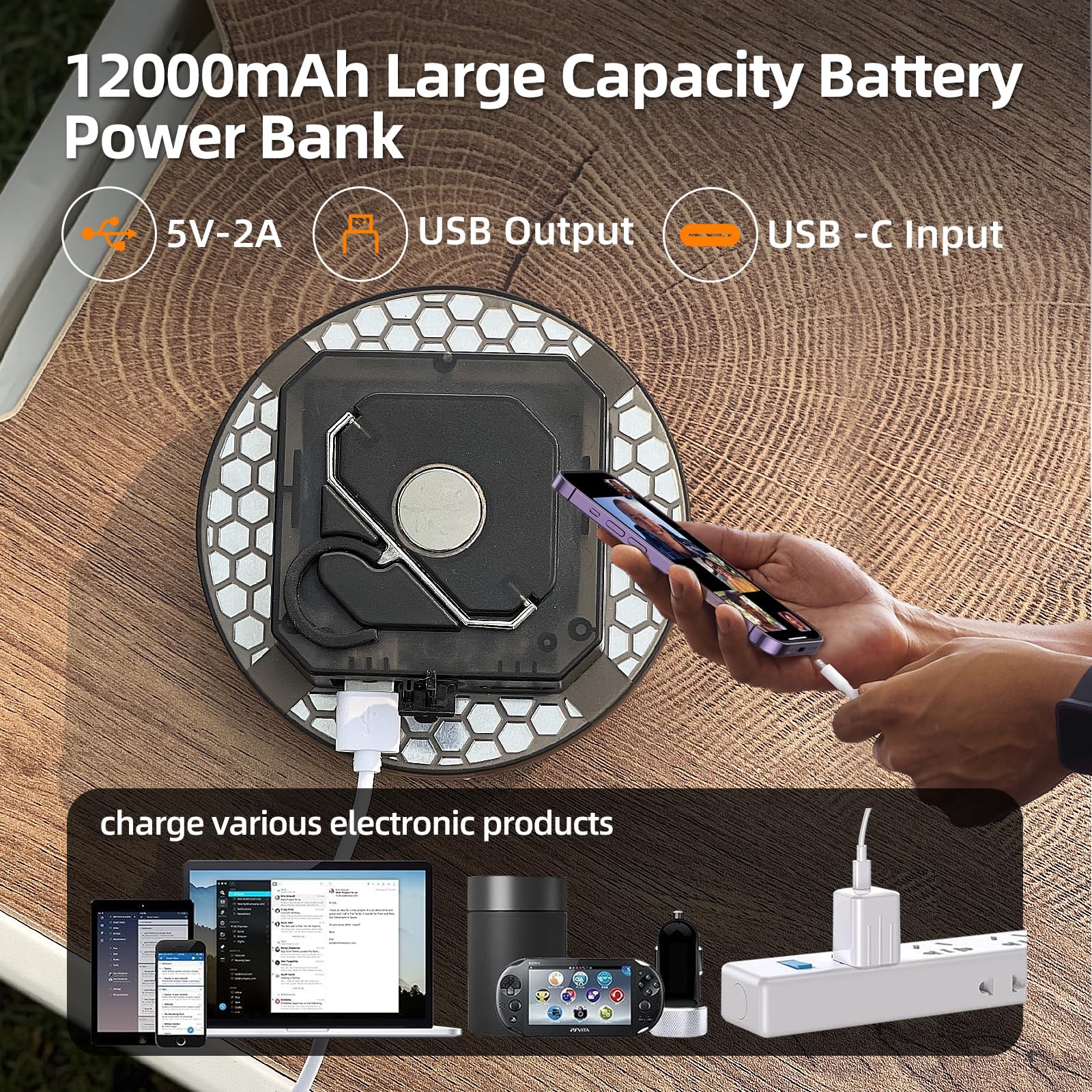 Lanterne de camping à suspendre 10 500 mAh (45 W) - Lampe d'urgence pour tente - 4000 lm - 3 modes - Étanche IPX5 - Étanche - Pour la marche, l'escalade, le travail - Lampe de camping rechargeable