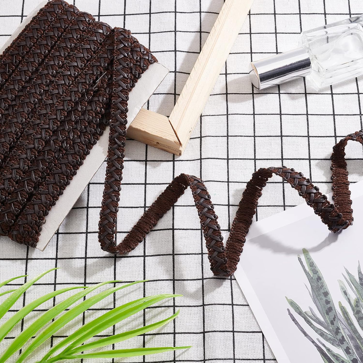 BENECREAT 15 Yard Faux Leather Braid Trims Coconut Brown Flat Braid Strap Trim Lace Ribbon for Home Decor DIY Sewing Craft, 1/2 inch(13mm) Wide