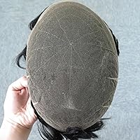 Vista 30 de Toupee para hombres, piezas de cabello humano, sistema de reemplazo de cabello Reak, cabello ondulado de encaje suizo natural #1B30