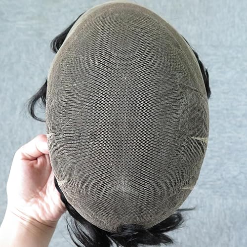 Miniatura 30 de Toupee para hombres, piezas de cabello humano, sistema de reemplazo de cabello Reak, cabello ondulado de encaje suizo natural #1B30