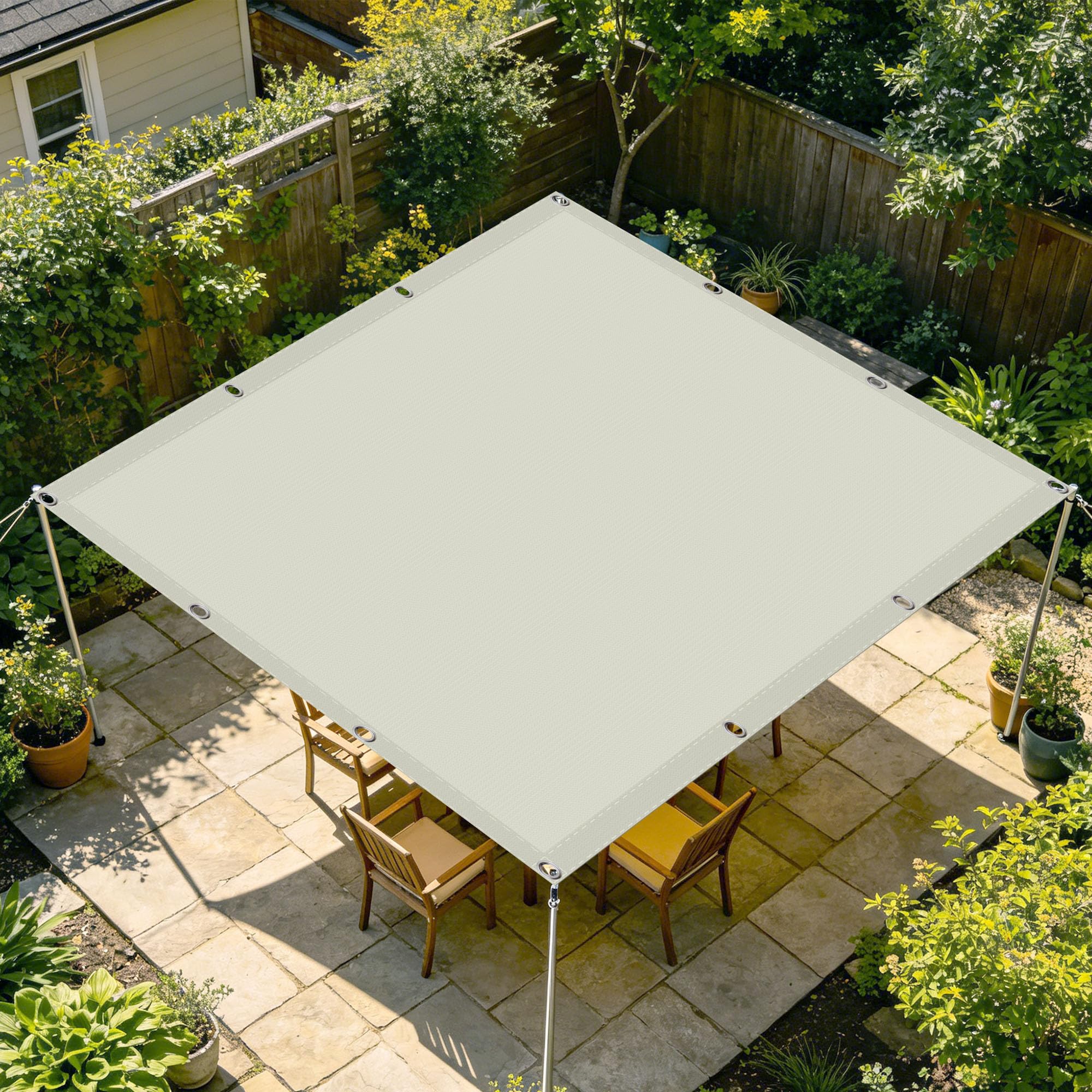 Toldo vela de sombra rectangular blanquecino de 70x200 cm con ojales para patio