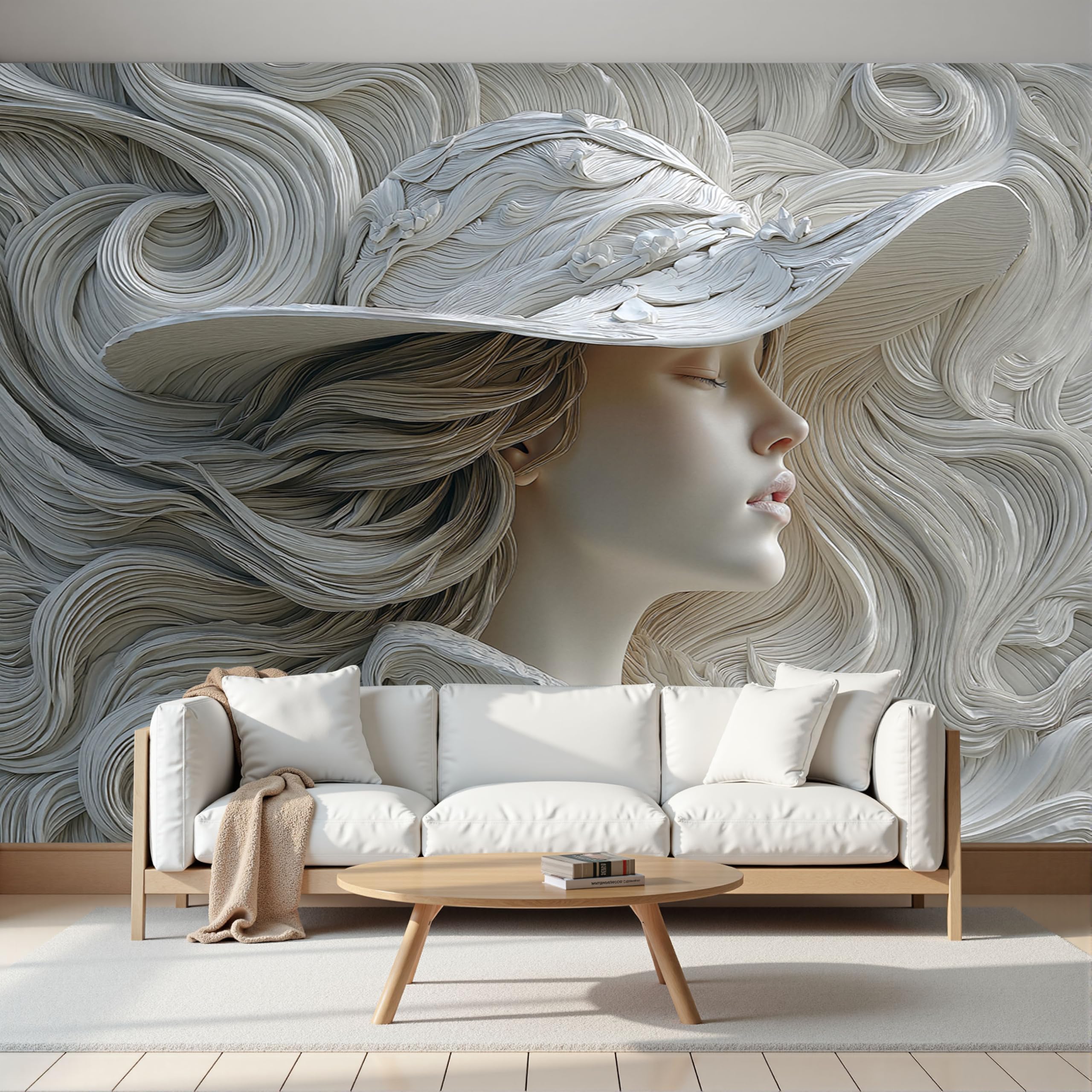 Papier peint panoramique 3D élégant et poétique pour une chambre parentale zen