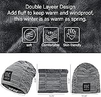 Vista 45 de FZ FANTASTIC ZONE Conjunto de gorro de invierno para hombre y mujer, bufanda de punto cálido, forro polar grueso, gorro de calavera, calentador