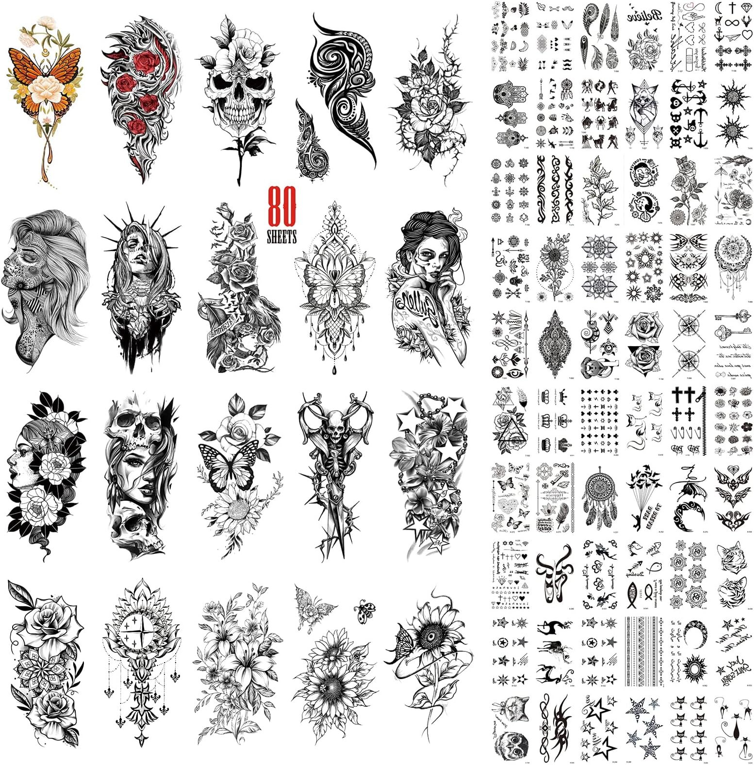 Temporary Tattoo for Women, CAYUDEN 80 Sheet Waterproof