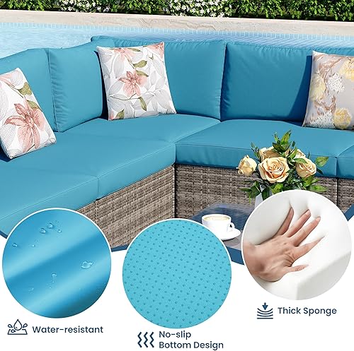 Miniatura 2 de Juego de muebles de patio al aire libre de 8 piezas con mesa para fogata de 43 pulgadas, sofás seccionales de mimbre para patio al aire libre con