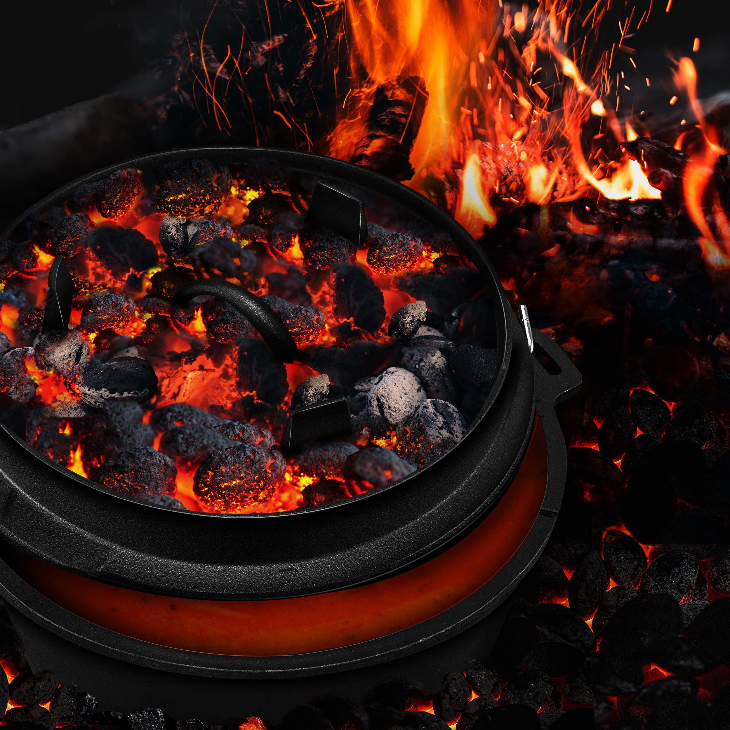 grillas Zestaw Dutch Oven wraz z pomysłami na przepisy kulinarne | już wypalony - wstępnie wypalony | garnek żeliwny I naczynie do pieczenia z uchwytem do otwierania pokrywy i uchwytem (garnek z
