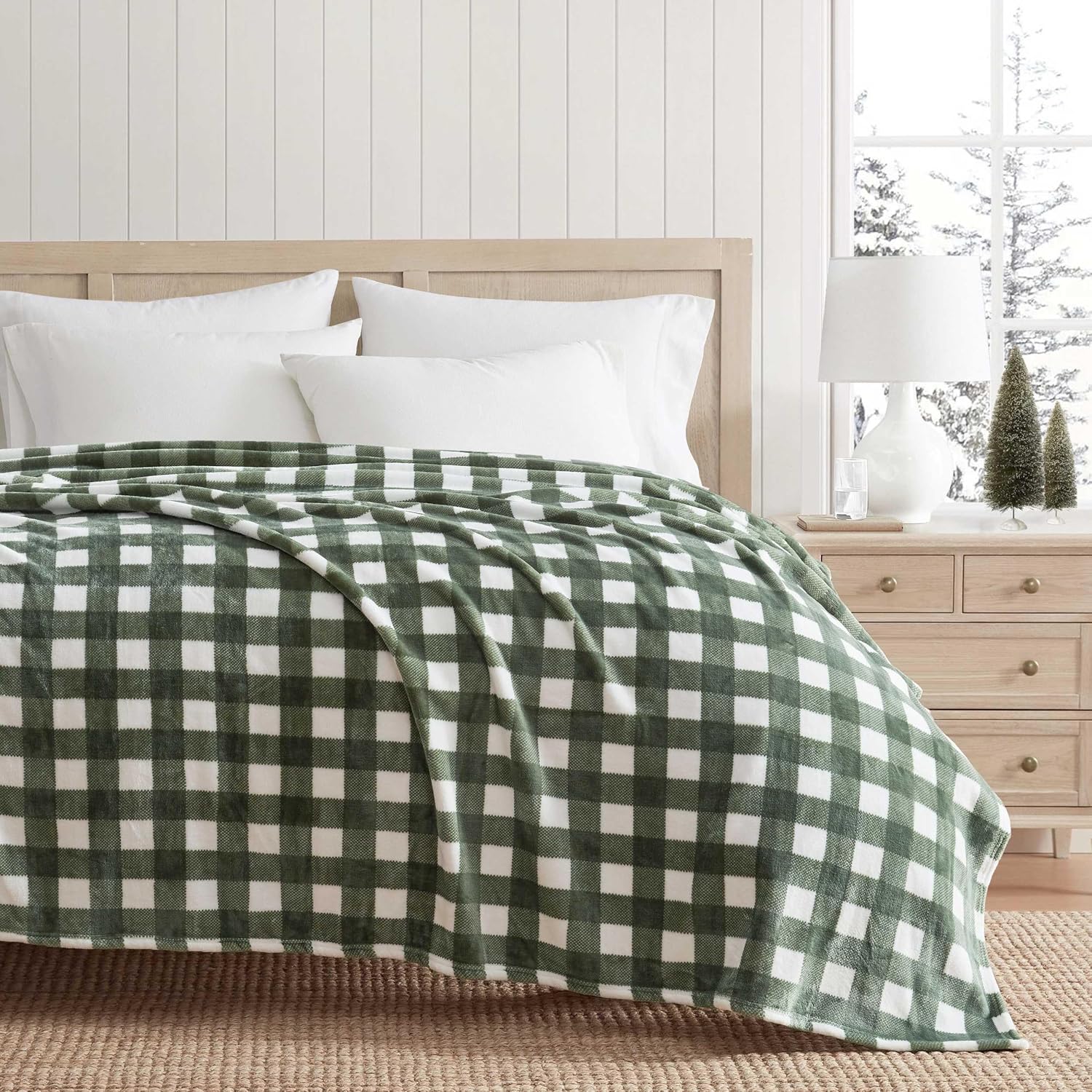 Martha Stewart - Blanket, Incredibly Soft Throw Blanket for Couch or Bed, Printed Plush & Oversized Bedding (Madison Gingham Green, 60" x 70")
