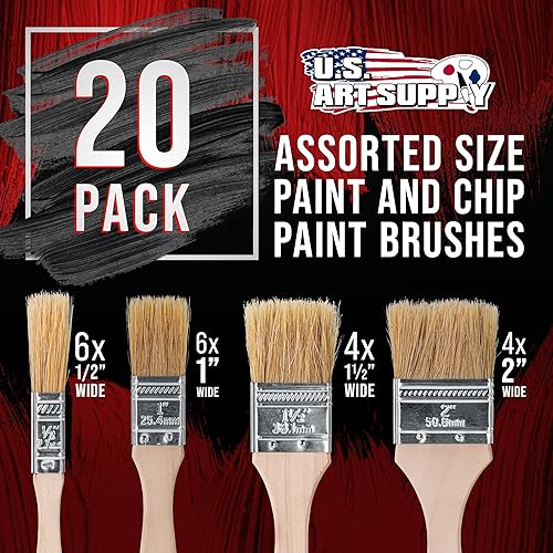 Miniatura 2 de US Art Supply - 20 unidades de pinceles para pintar con pintura, barniz, cola, yeso, varios tamaños