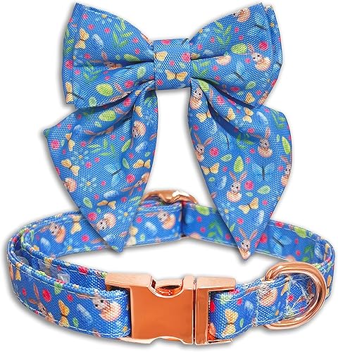 Collar de perro de Pascua con pajarita, collar de primavera de conejo navideño para niños y niñas, perros pequeños, medianos y grandes