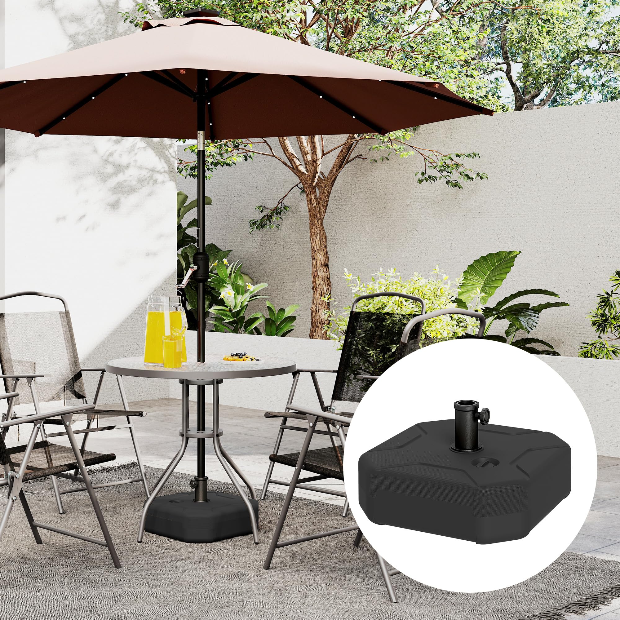 Outsunny Base per Ombrellone Quadrata, Supporto Pesante per Ombrelloni da Esterno, Riempibile con Sabbia Fino a 25kg o con Acqua Fino a 20kg, per Giardino, Piscina, Nero