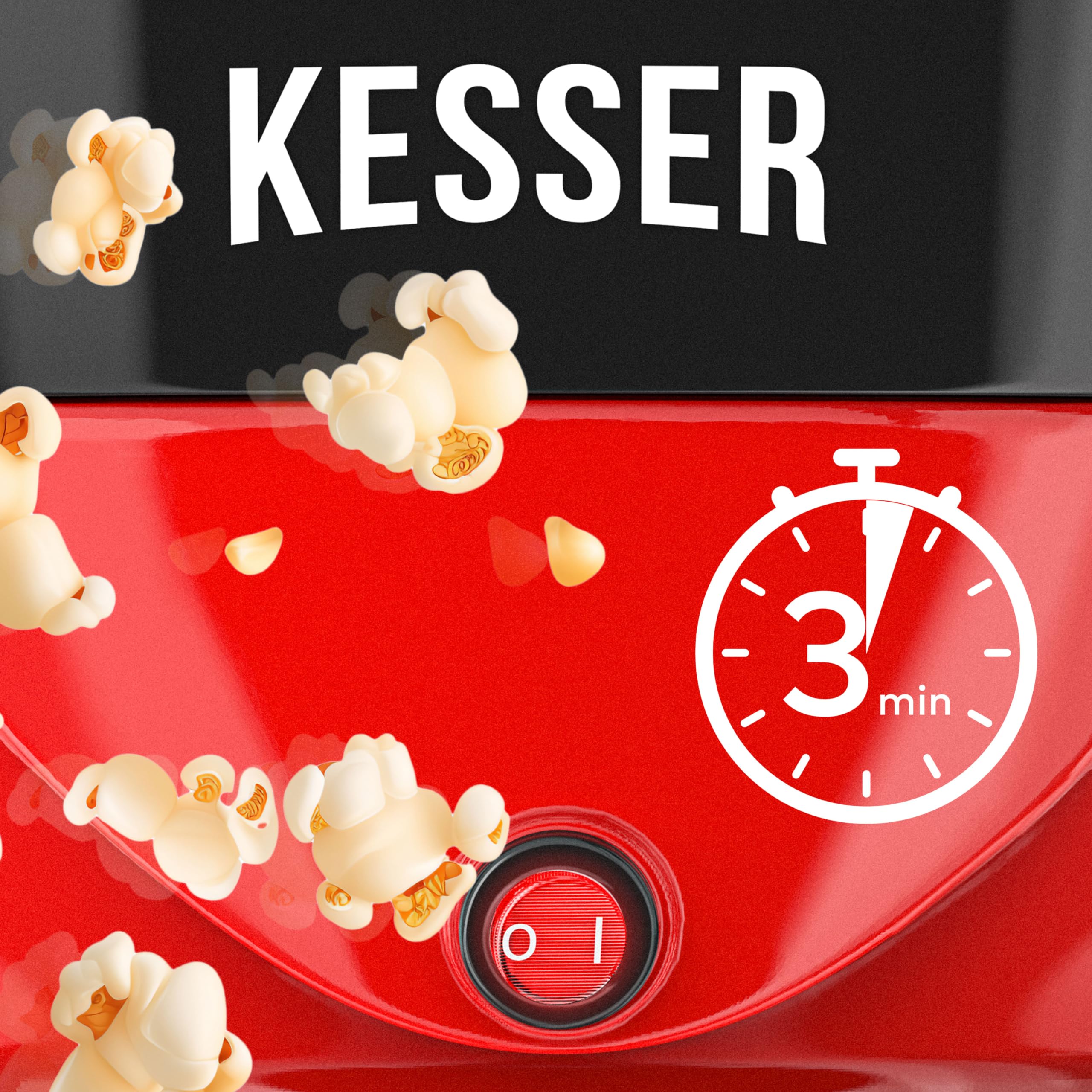KESSER® Popcornmaschine Groß 800W | Popcorn-Maker 5,5l Inhalt mit Antihaftbeschichtung Deckel & Servierschale | für Öl Butter Zucker Stille & Schnelle inkl. Mess-&Popcornbecher abnehmbarer Heizfläche
