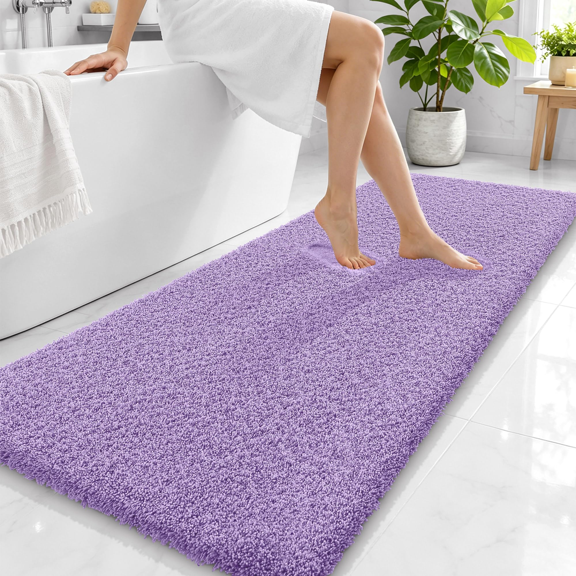 OLANLY Microfiber Bathroom Runner Rugs 59x24, Ultra Soft Bath Mat, Lavender