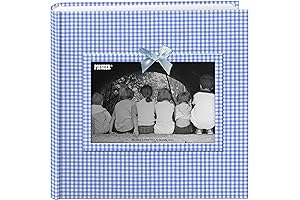 Pioneer Photo Albums 200-Pocket Gingham Fabric Frame Cover Boys Picture Album