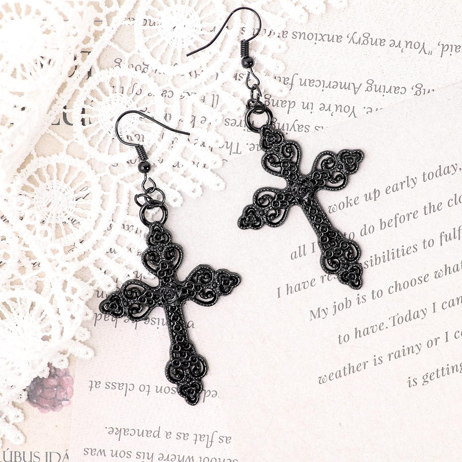 Sacina Gothic Emo Black Rose Cross Earring, Gothic Earrings, Goth Jewelry, Halloween Christmas Jewelry Gift for Women - Image 4