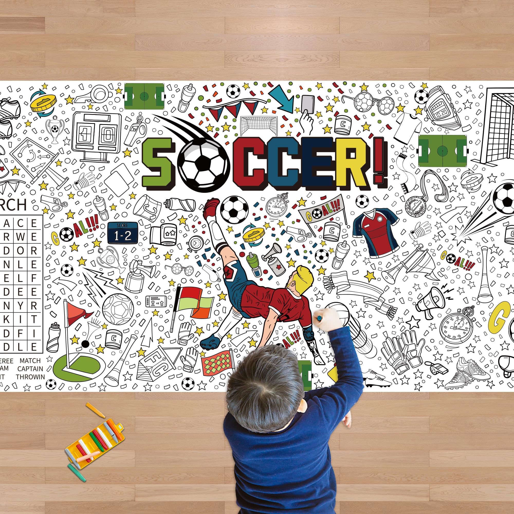 OHOME Soccer Giant Coloring Poster/Tablecloth - Soccer Themed Party Decorations - 30 x 72 Inches 2026 World Game Cup Merchandise Jumbo Coloring Banner Kids Gifts Crafts Activities Party Favors