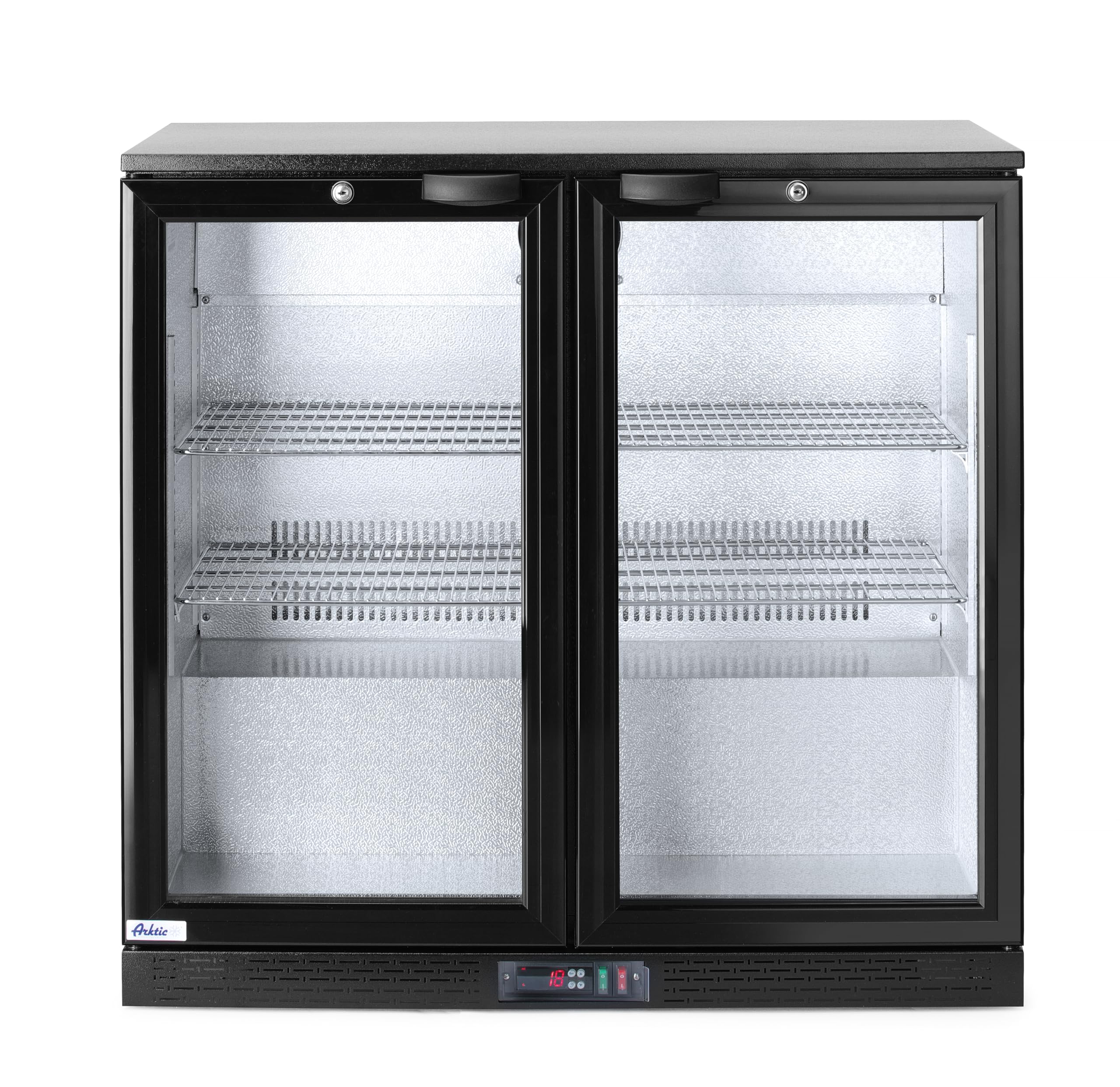 HENDI Refrigerador bajo mostrador para bebidas Arktic, 2 puertas, 158L, 0–10°C, 220V, 160W, 900x530x(H) 870mm, acero con recubrimiento en polvo negro